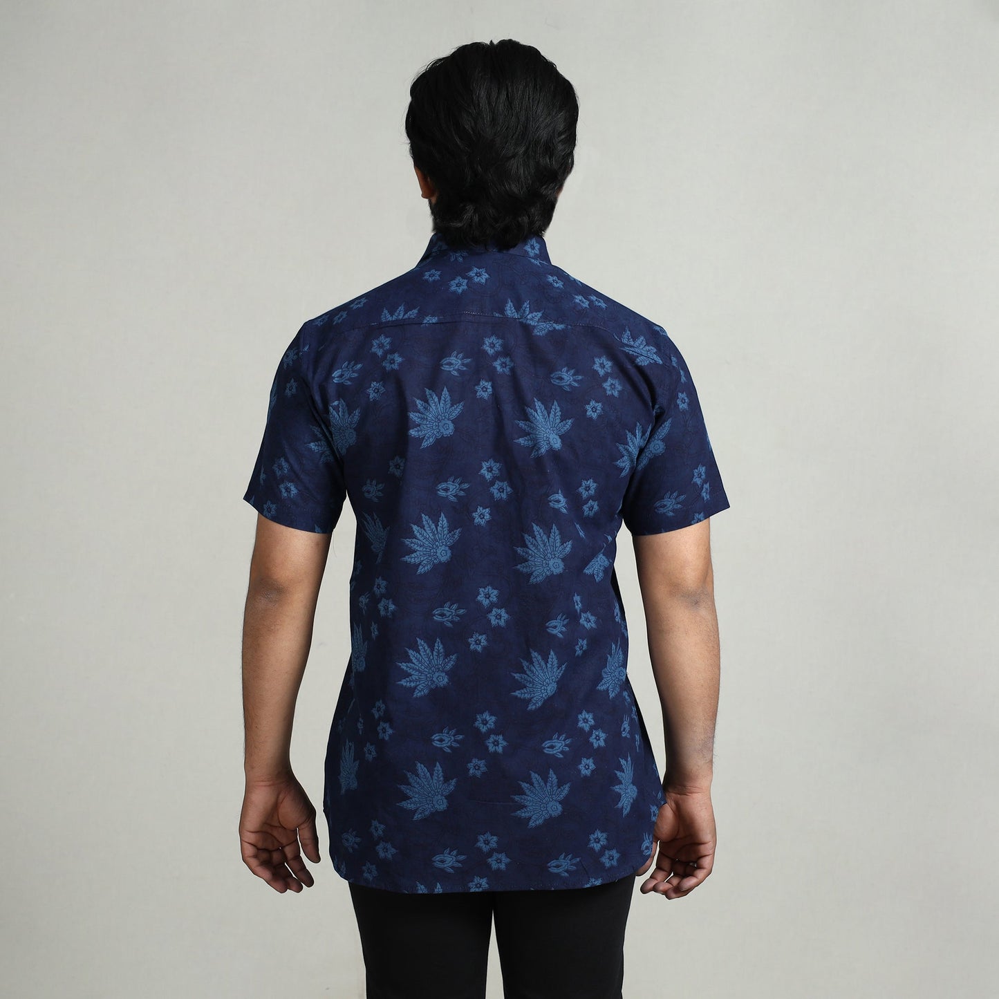 Blue - indigo hand block printed cotton men half sleeve