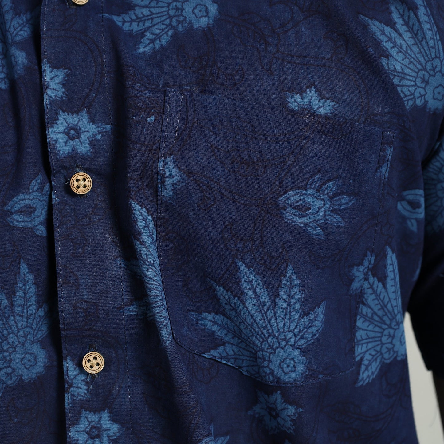 Blue - indigo hand block printed cotton men half sleeve