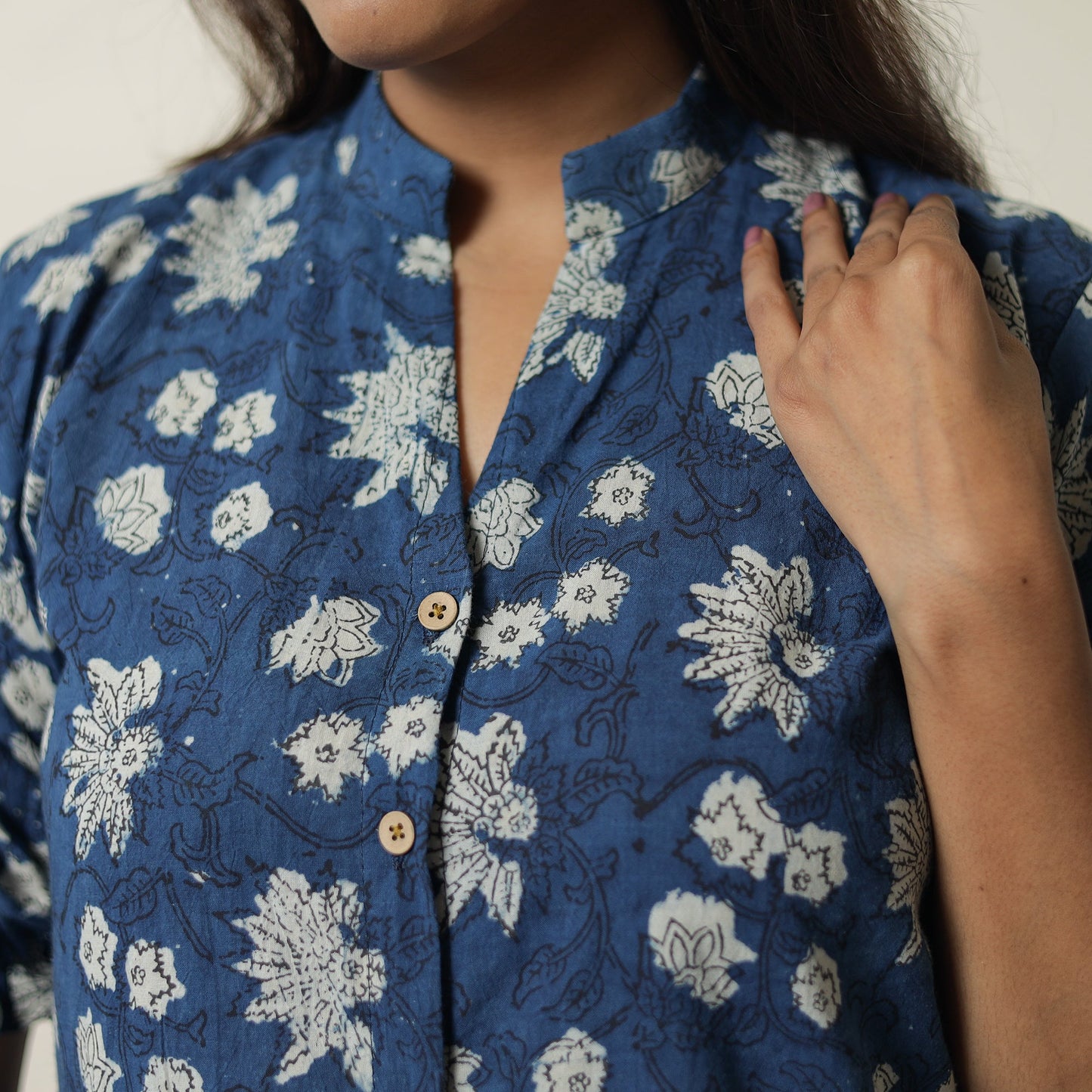 Blue - indigo hand printed cotton co-ord set 01