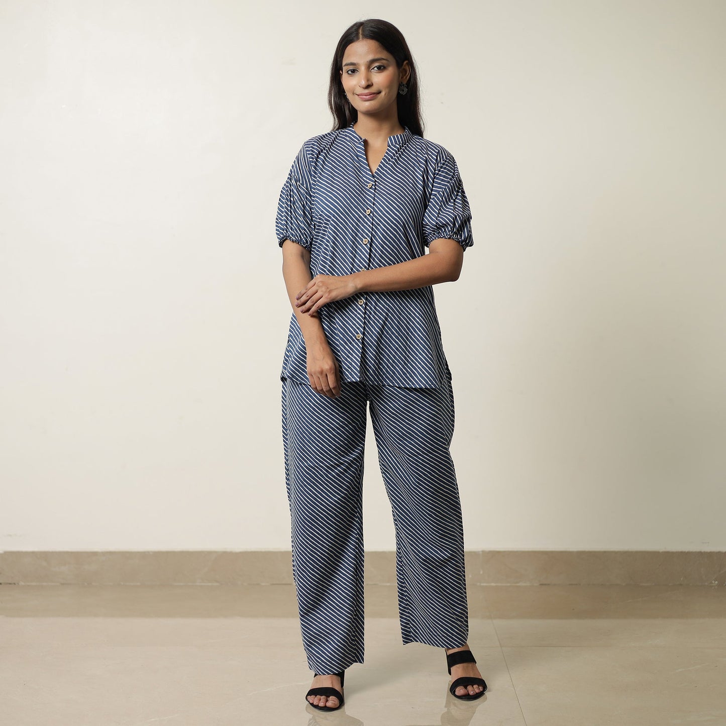 Blue - indigo hand printed cotton co-ord set 03