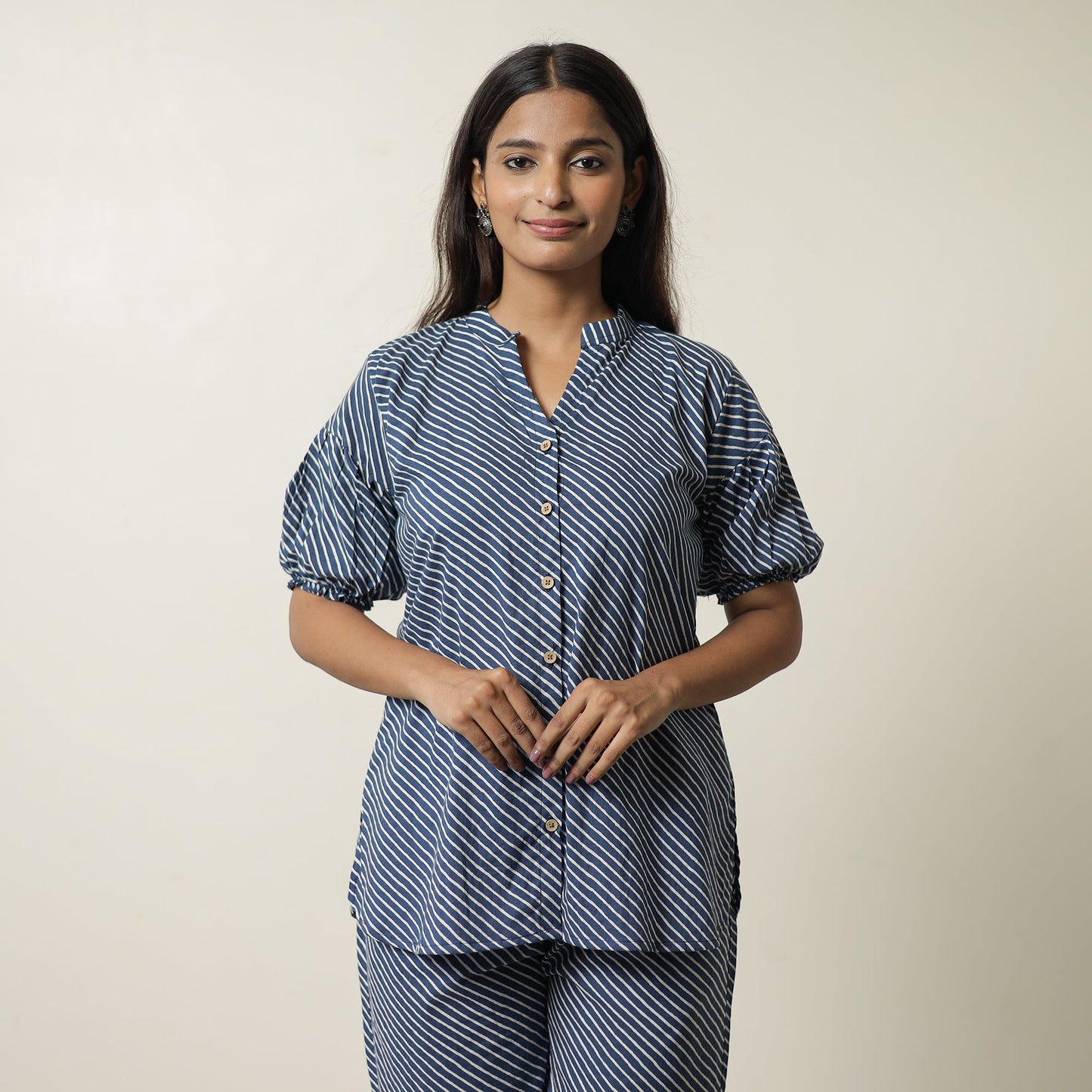 Blue - indigo hand printed cotton co-ord set 03