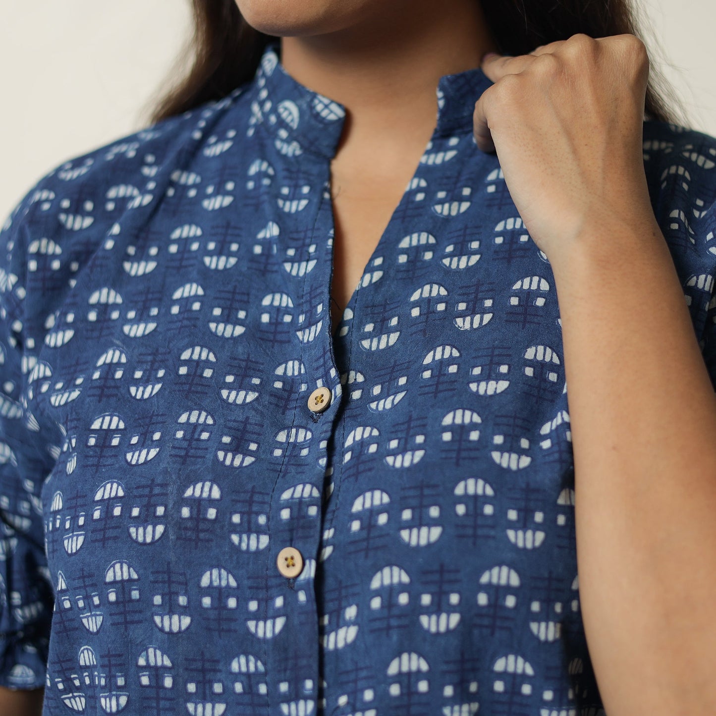 Blue - indigo hand printed cotton co-ord set 05