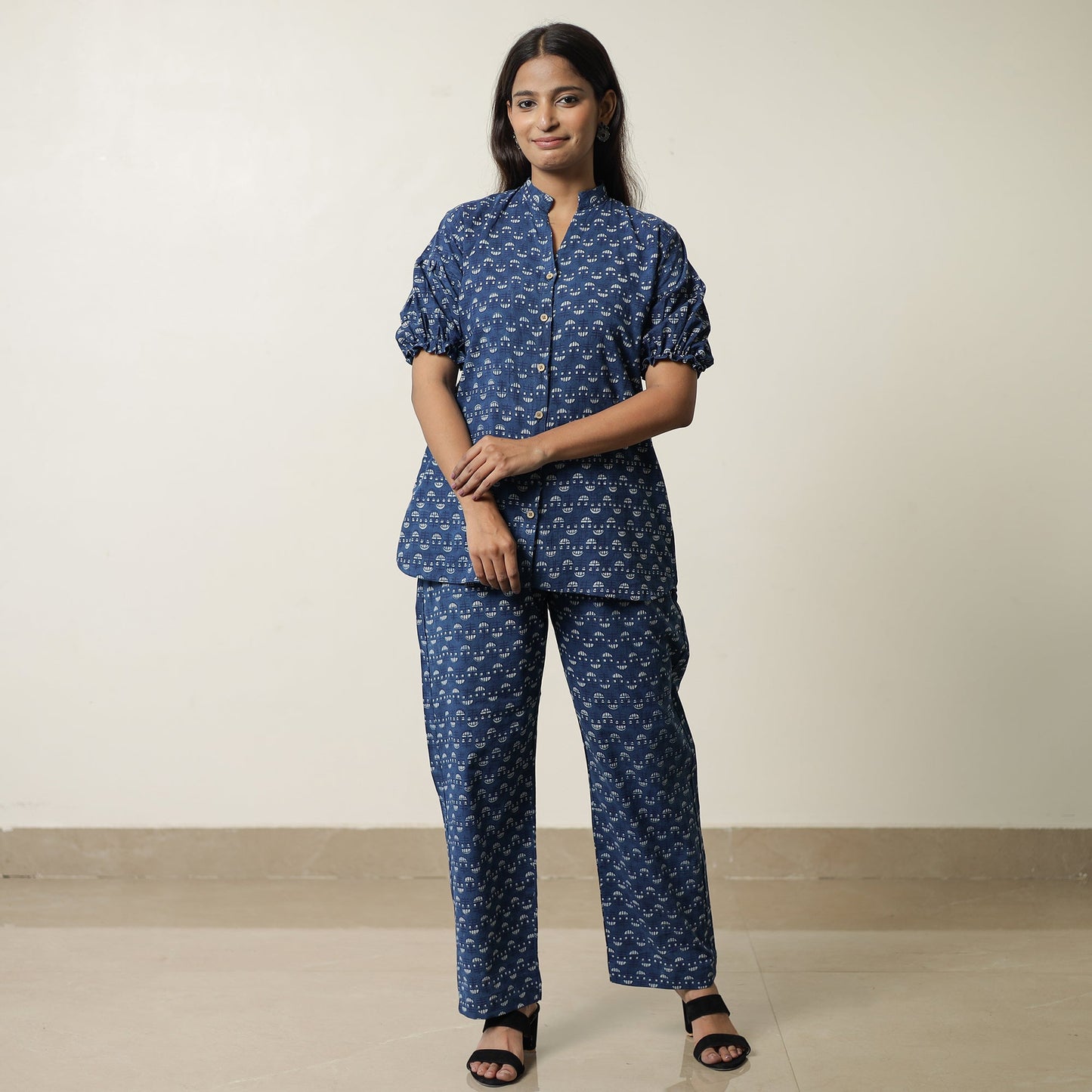 Blue - indigo hand printed cotton co-ord set 05