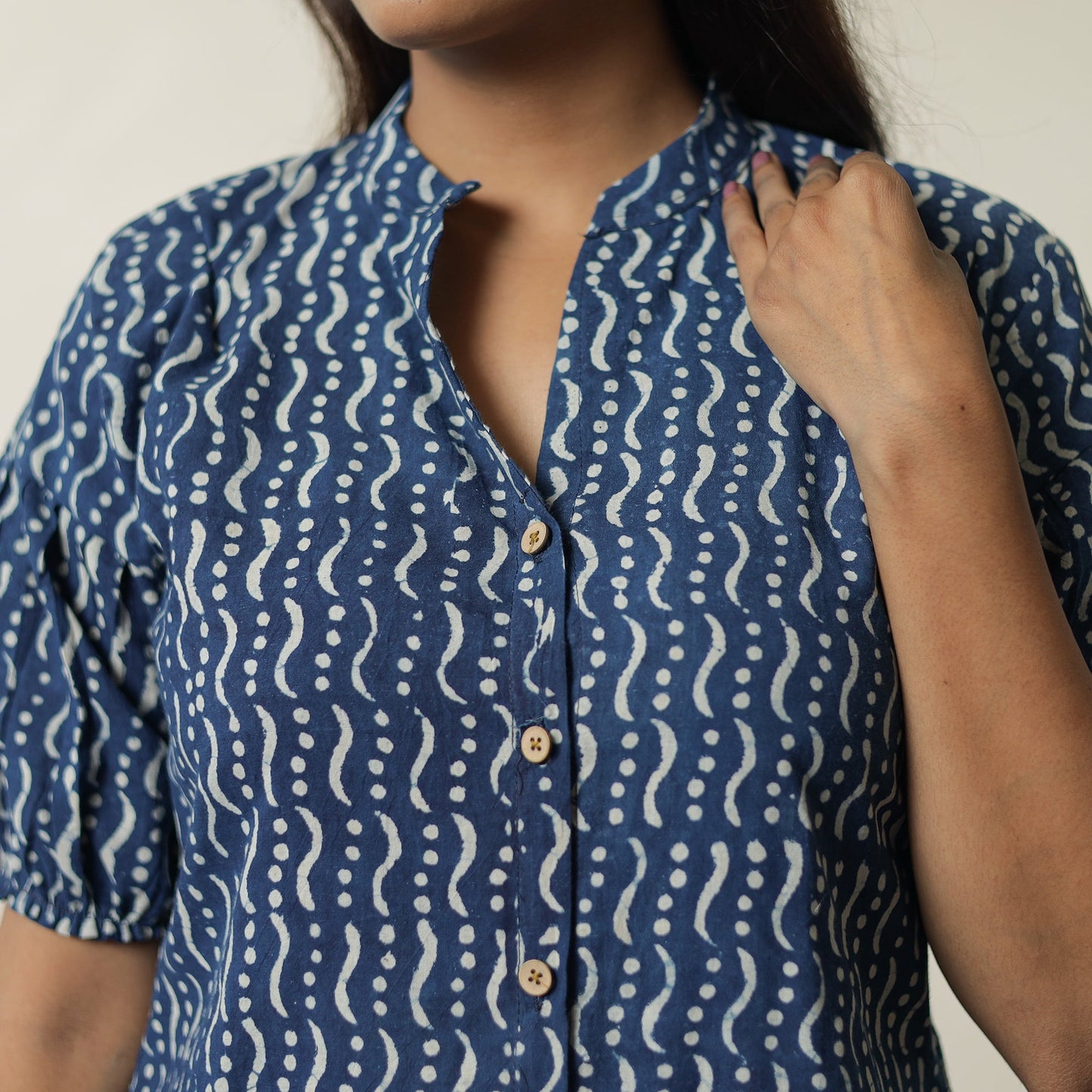 Blue - indigo hand printed cotton co-ord set 06