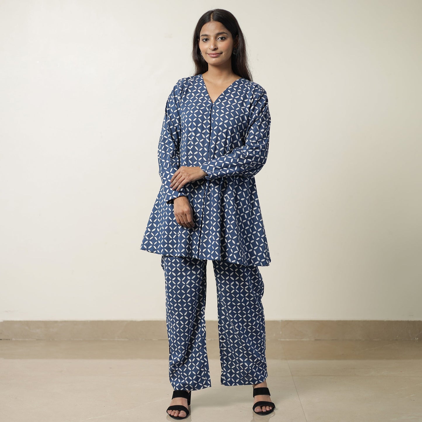 Indigo Hand Block Printed Cotton Co-Ord Set 07 Online at iTokri.com