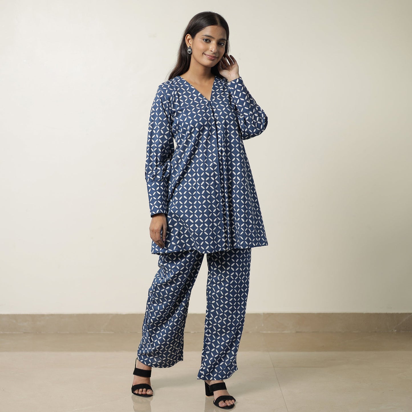 Indigo Hand Block Printed Cotton Co-Ord Set 07 Online at iTokri.com