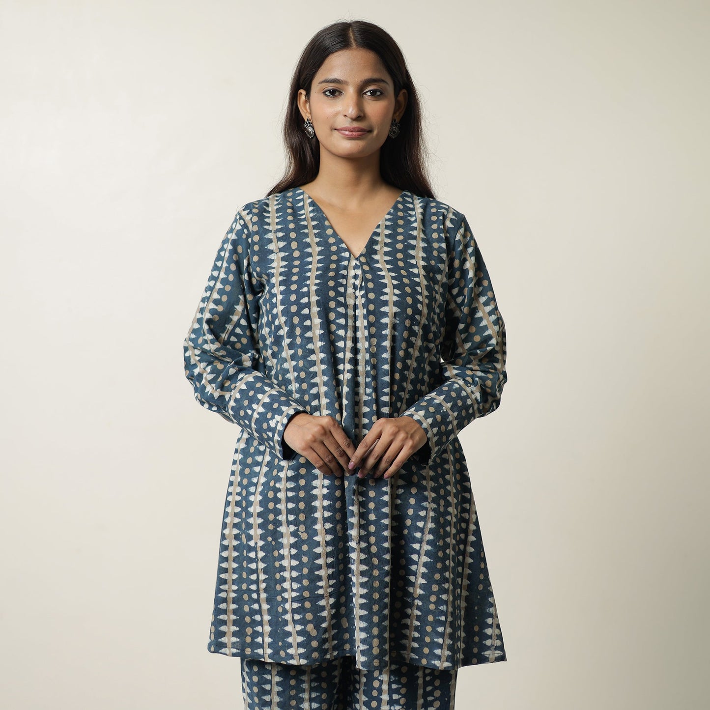 Blue - indigo hand printed cotton co-ord set 08