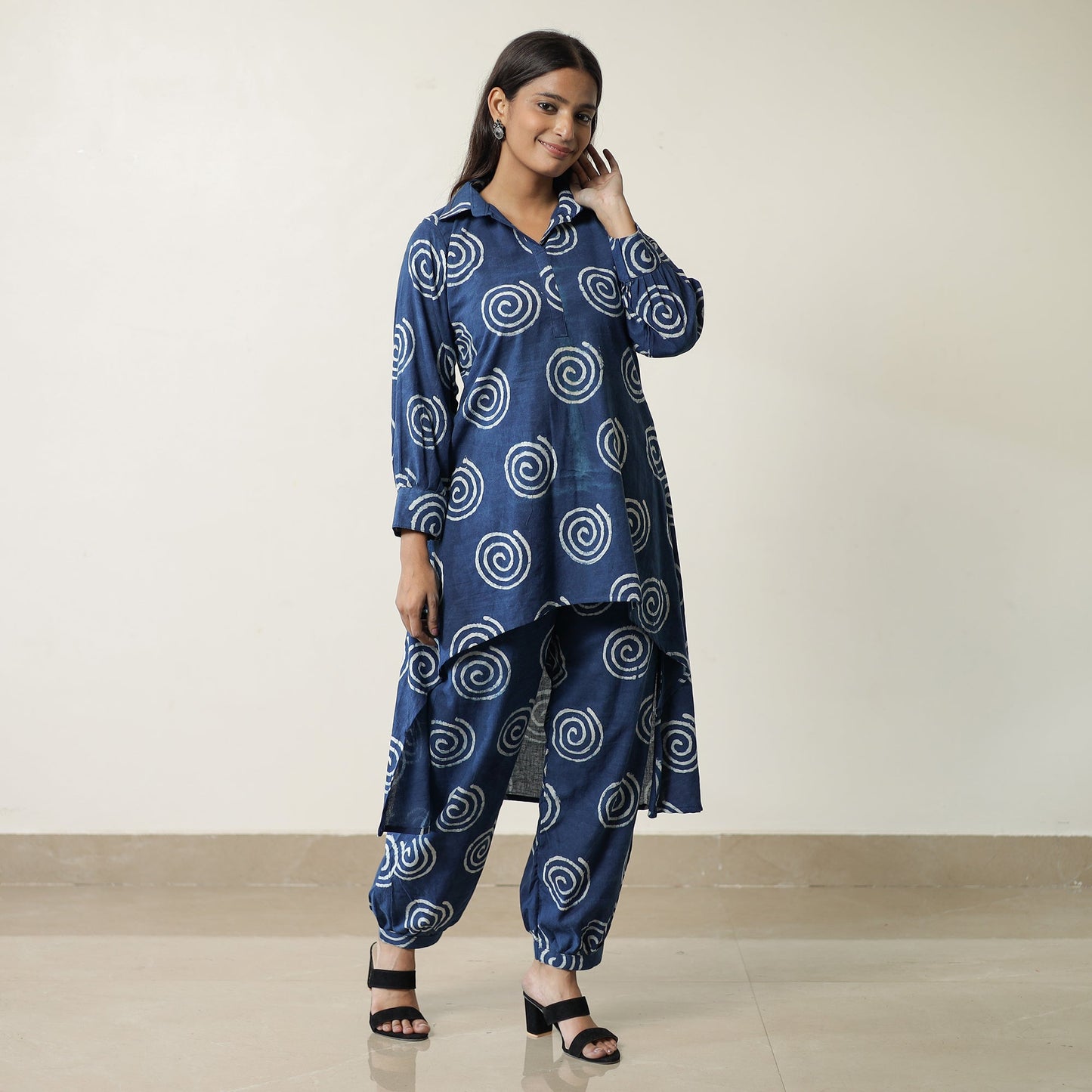 Blue - indigo hand printed cotton co-ord set 15