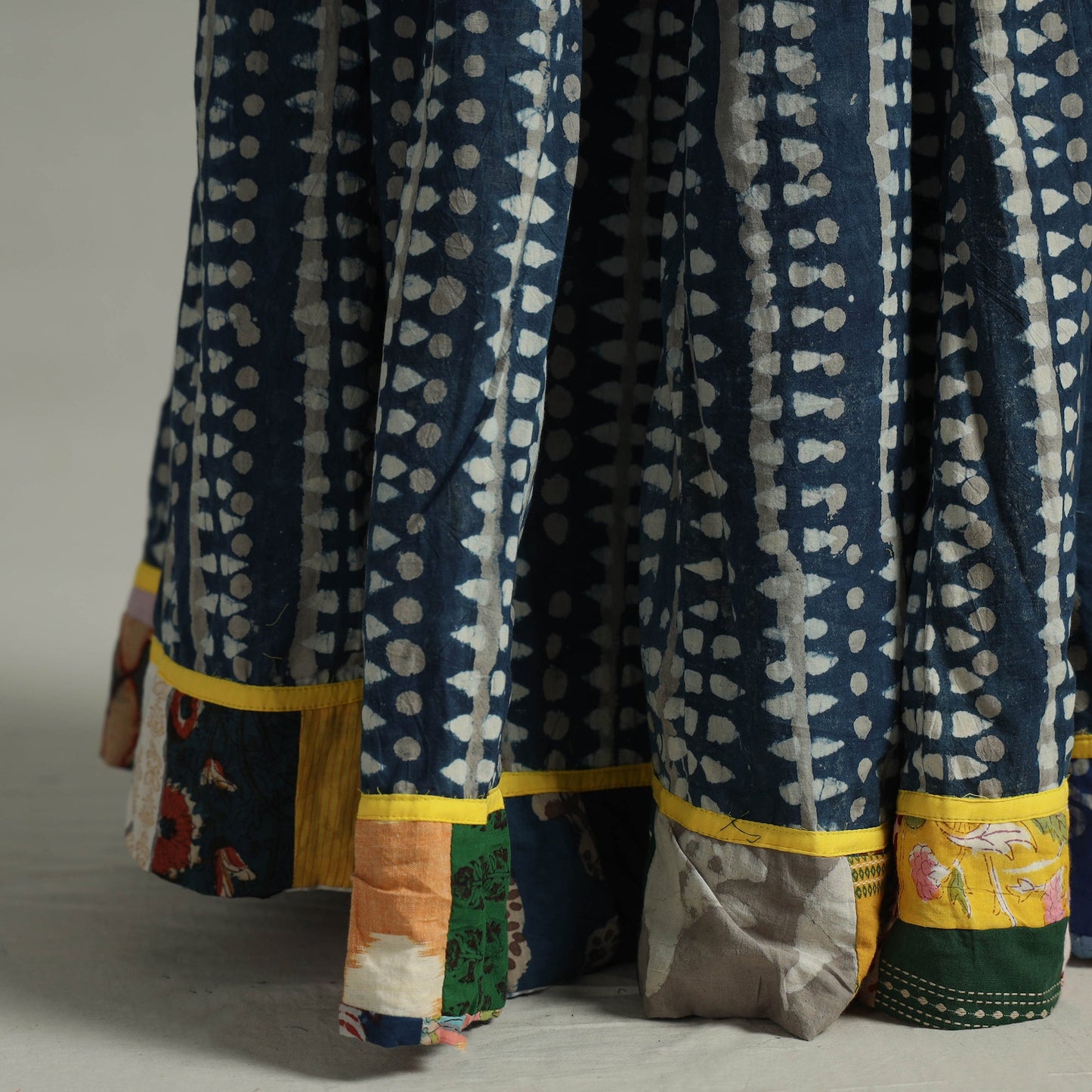Indigo Block Printed 24 Kali Patchwork Cotton Long Skirt 17