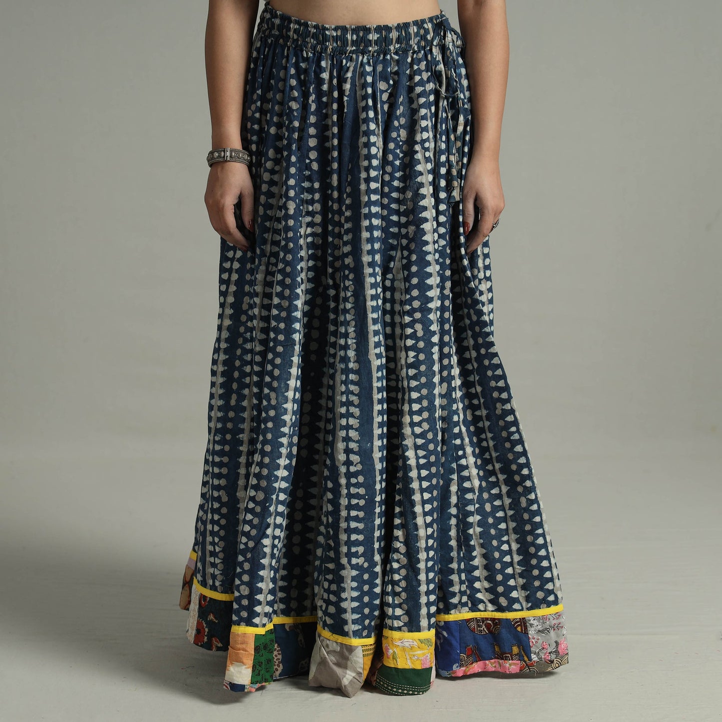 Indigo Block Printed 24 Kali Patchwork Cotton Long Skirt 17