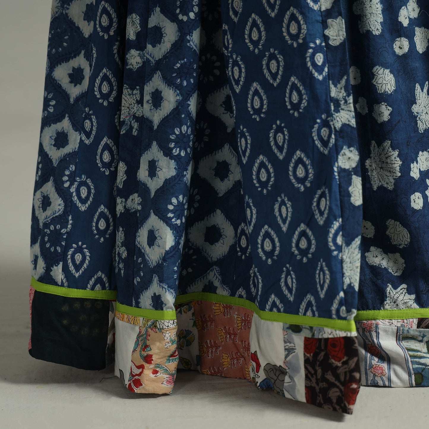 Indigo Block Printed 24 Kali Patchwork Cotton Long Skirt 28