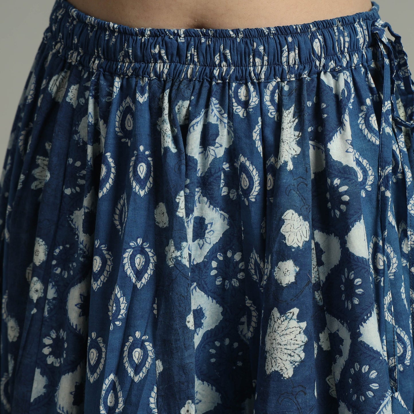 Indigo Block Printed 24 Kali Patchwork Cotton Long Skirt 28