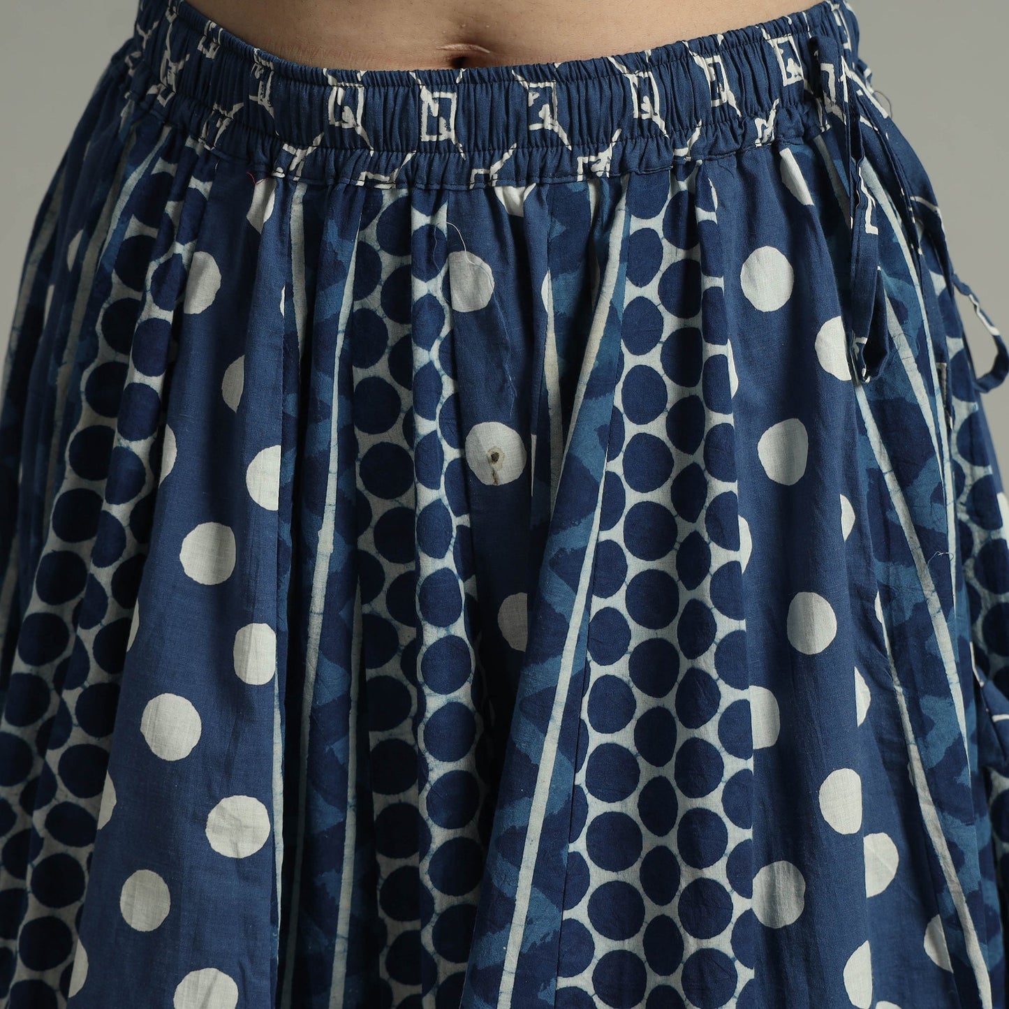 Indigo Block Printed 24 Kali Patchwork Cotton Long Skirt 30