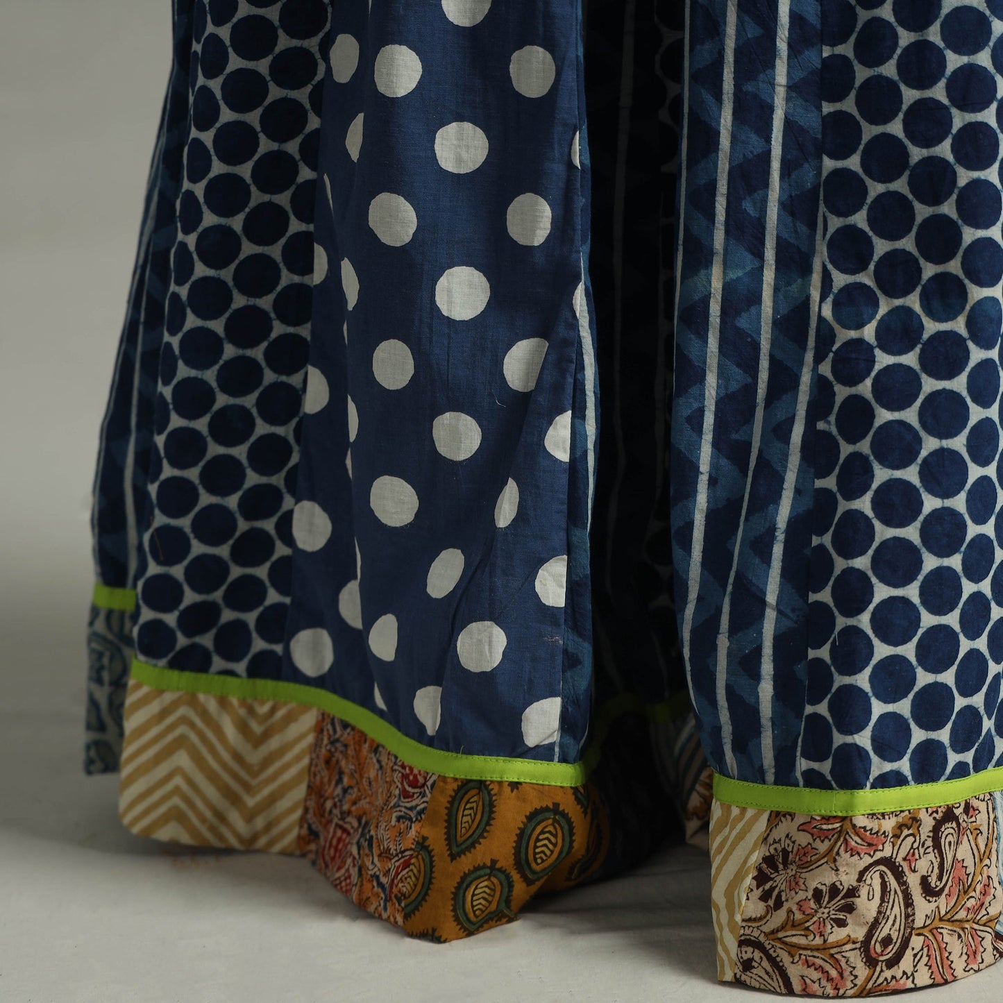 Indigo Block Printed 24 Kali Patchwork Cotton Long Skirt 30