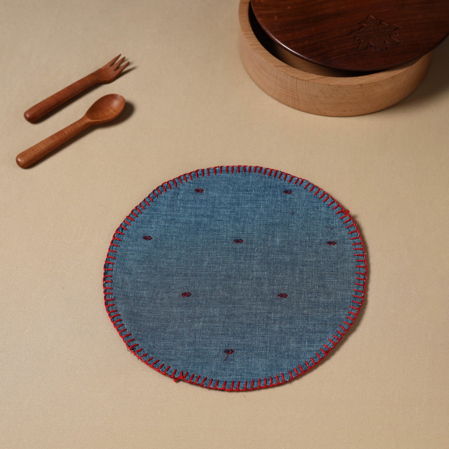 Blue Jacquard Cotton Hand Embroidery Roti Napkin 03