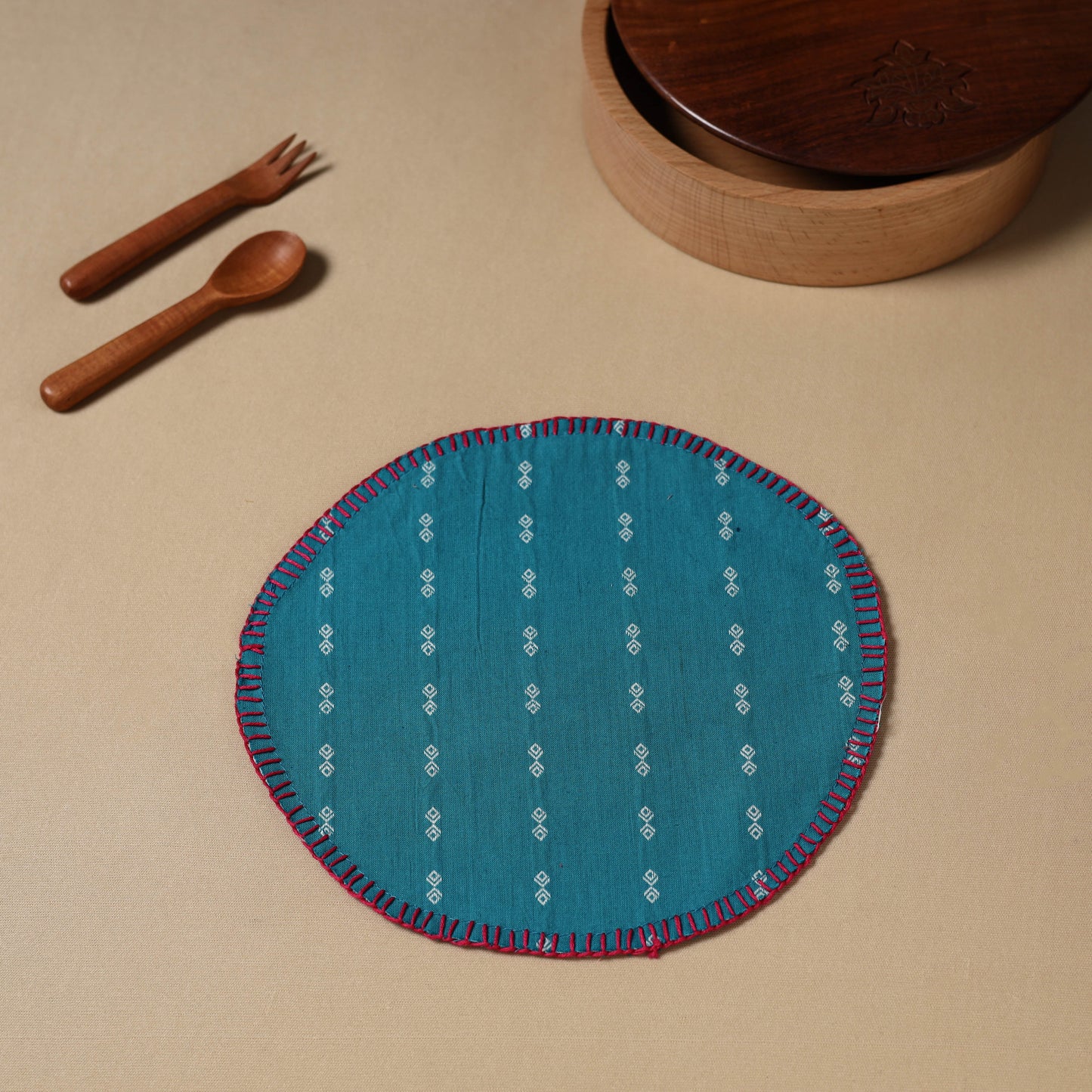 Blue Jacquard Cotton Hand Embroidery Roti Napkin 05