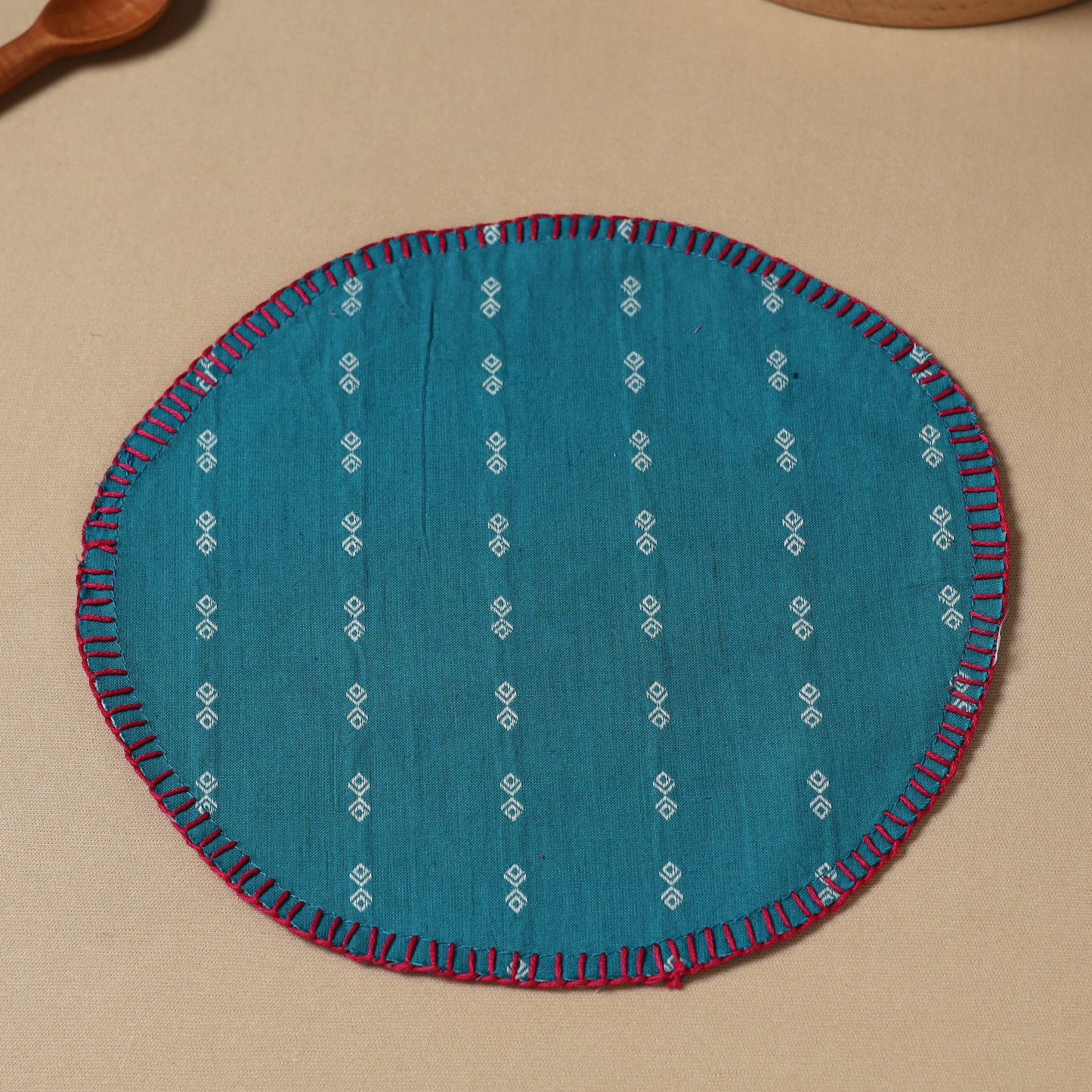 Blue Jacquard Cotton Hand Embroidery Roti Napkin 05