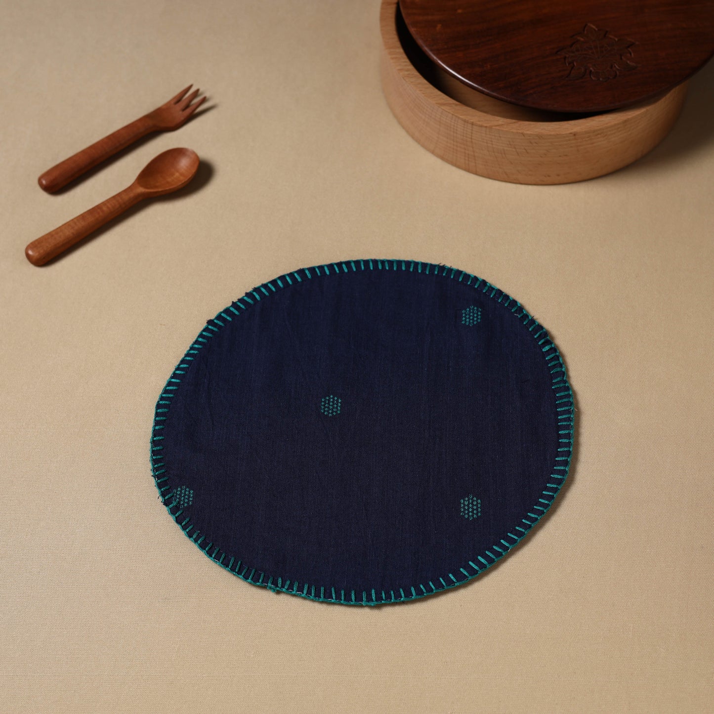 Blue Jacquard Cotton Hand Embroidery Roti Napkin 06