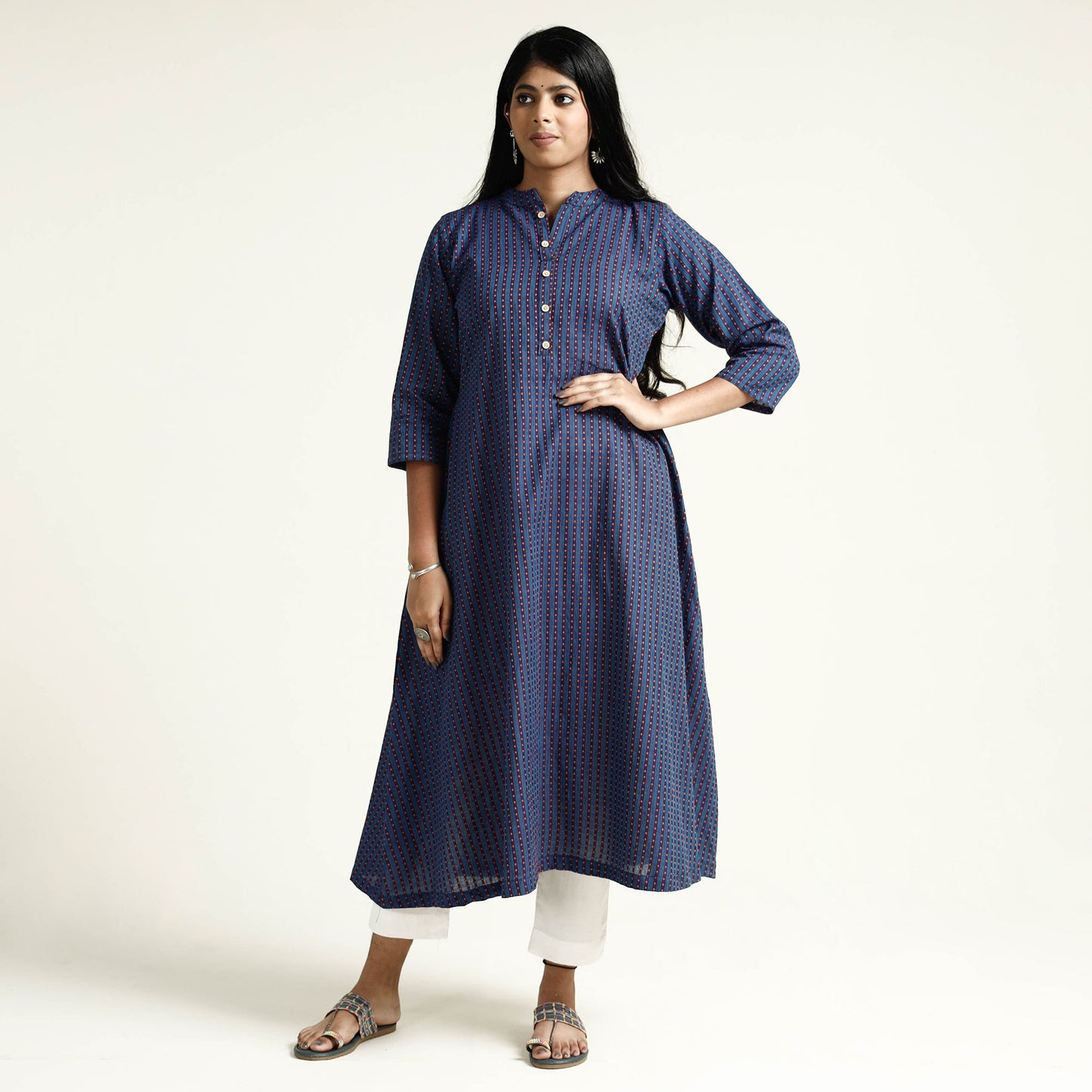 Jacquard Cotton Long Kurta for Women