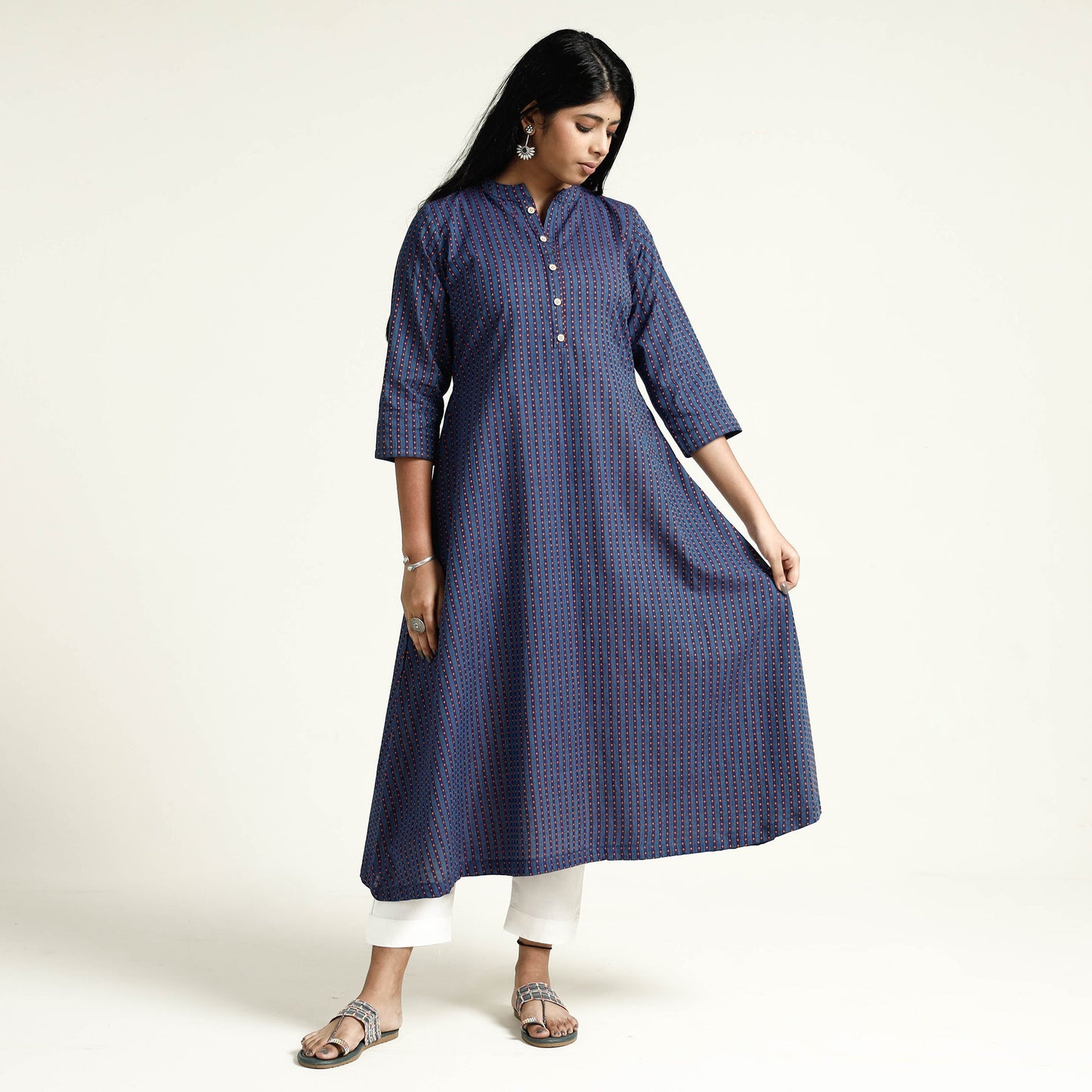 Jacquard Cotton Long Kurta for Women
