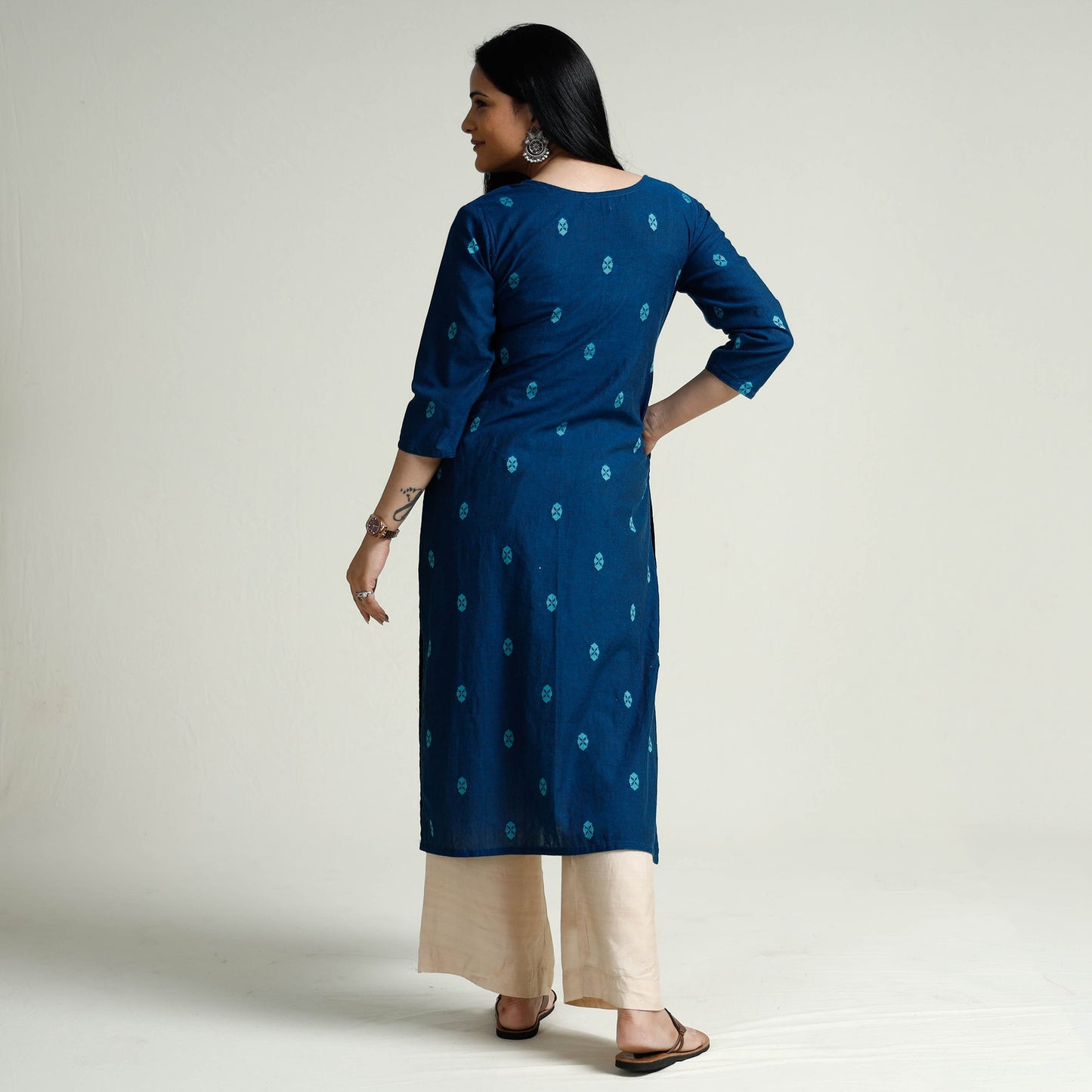 Jacquard Cotton Long Kurta for Women