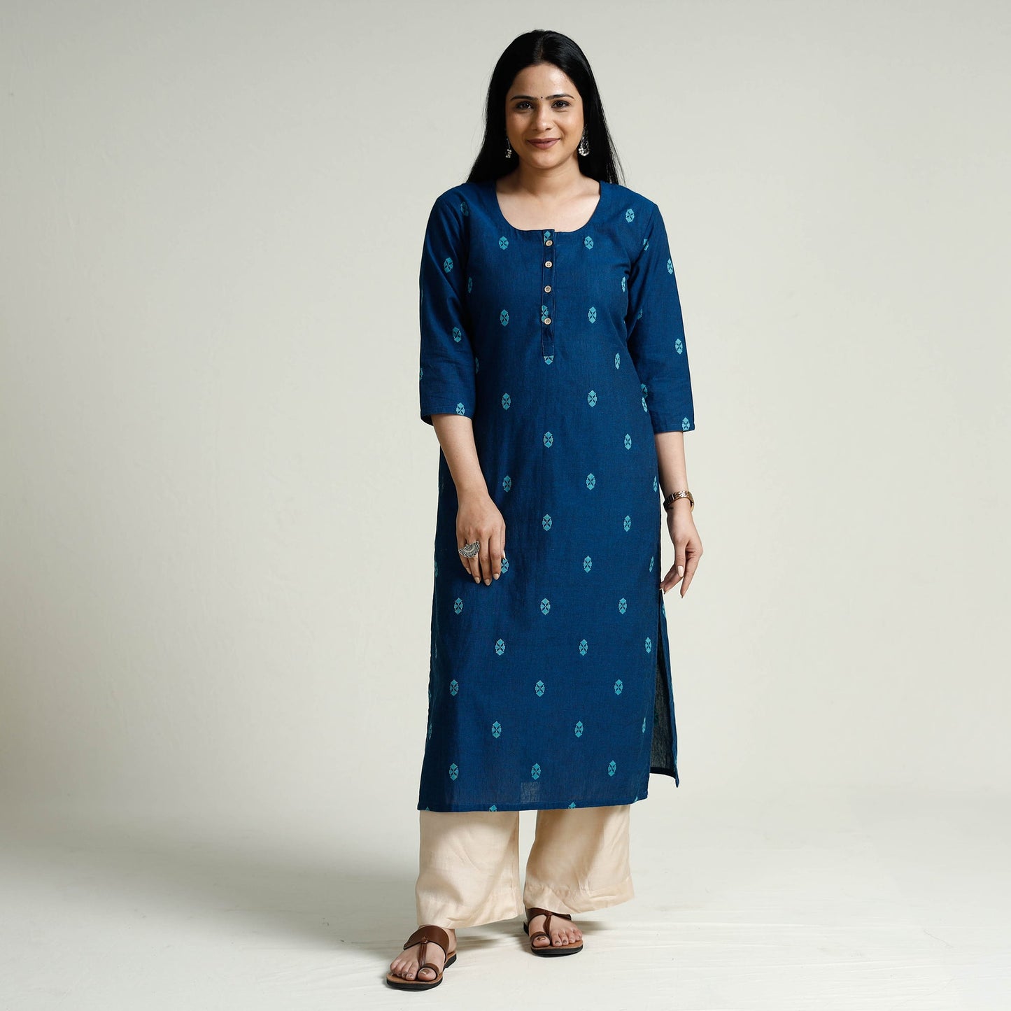 Jacquard Cotton Long Kurta for Women