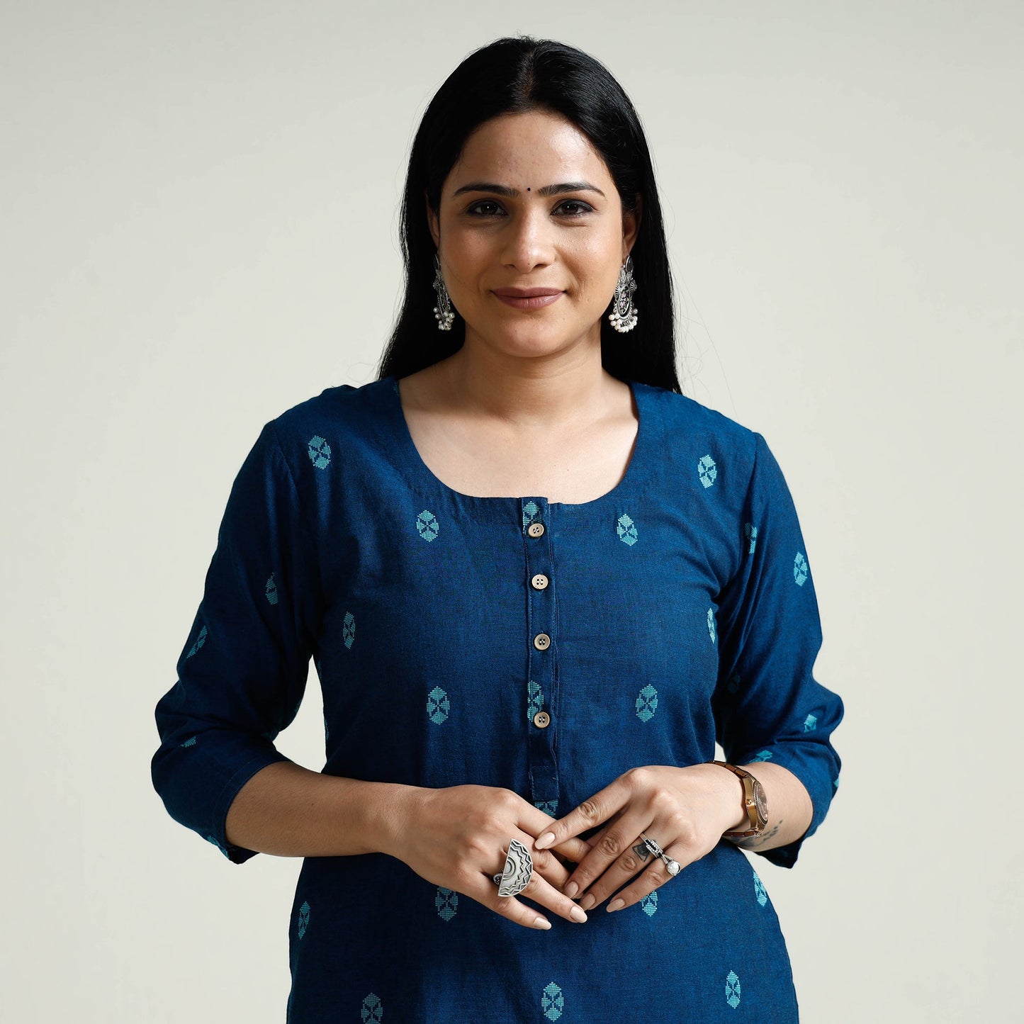 Jacquard Cotton Long Kurta for Women