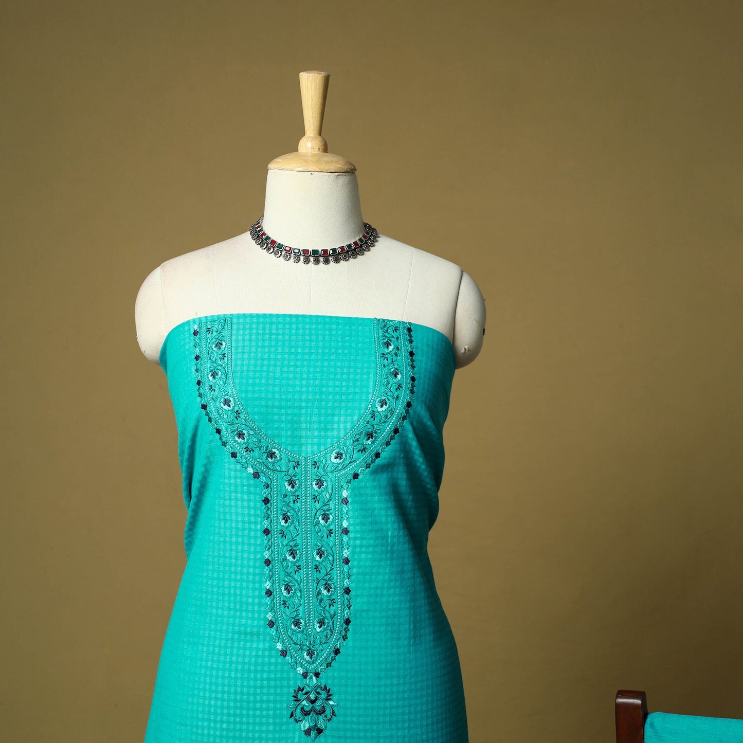 Jacquard embroidered cotton 3pc unstitched dress material