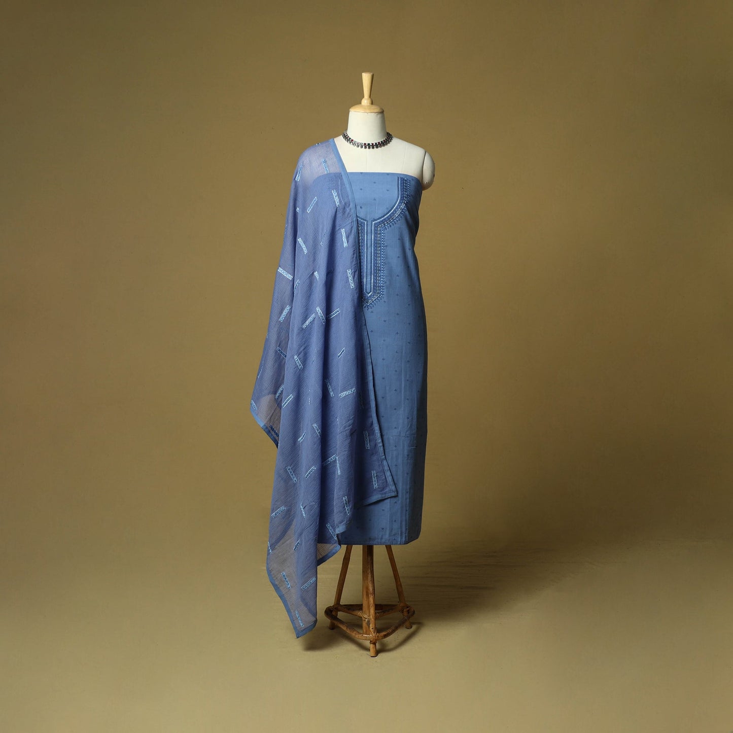 Jacquard embroidered cotton 3pc unstitched dress material