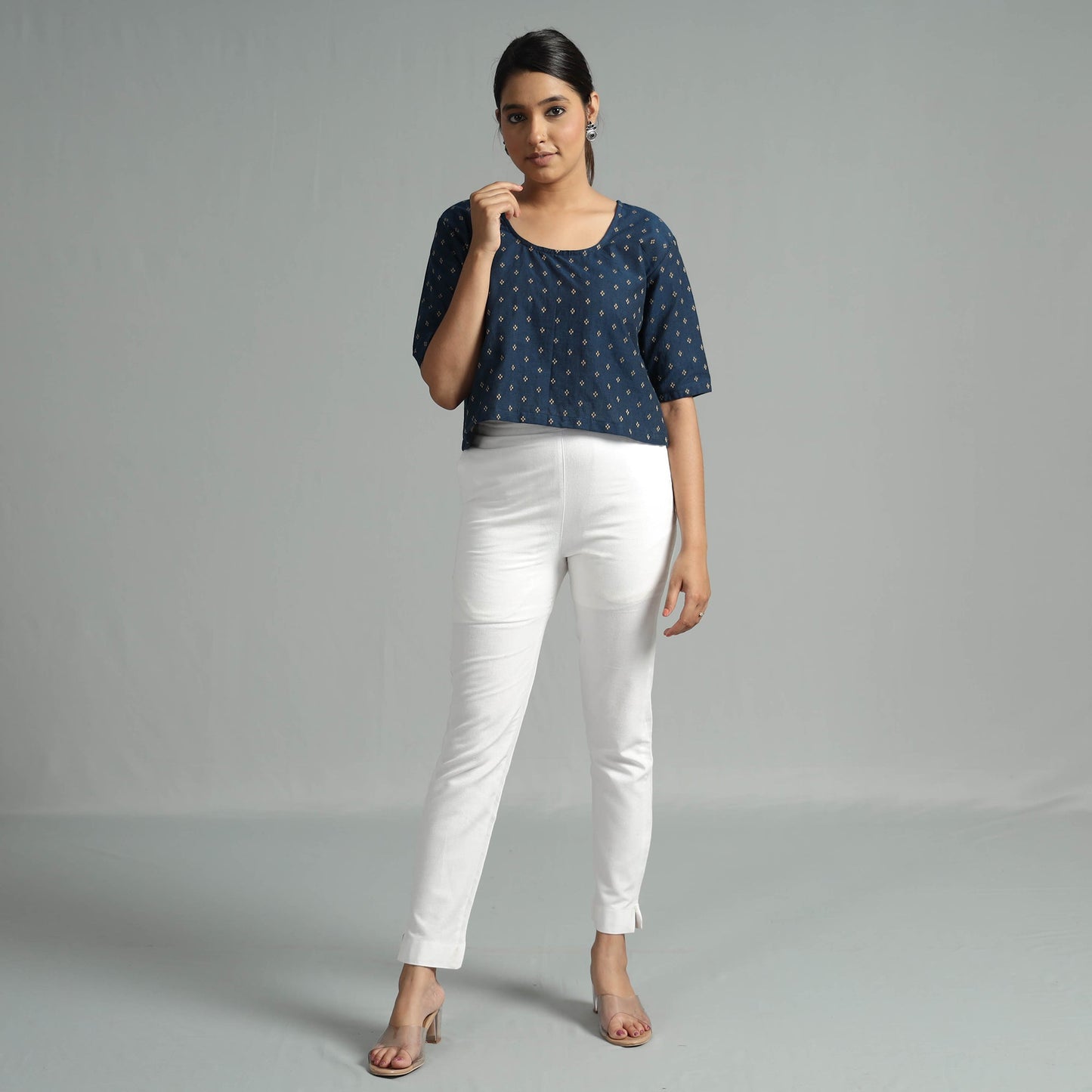 Jacquard Half Sleeve Cotton Crop Top