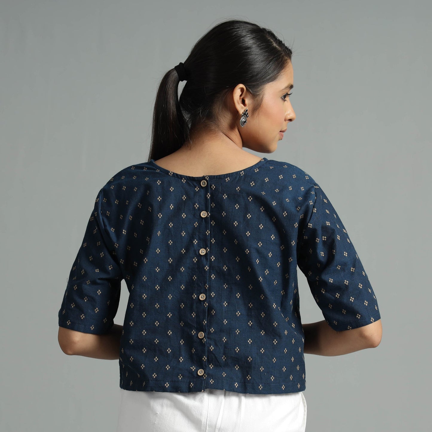 Jacquard Half Sleeve Cotton Crop Top