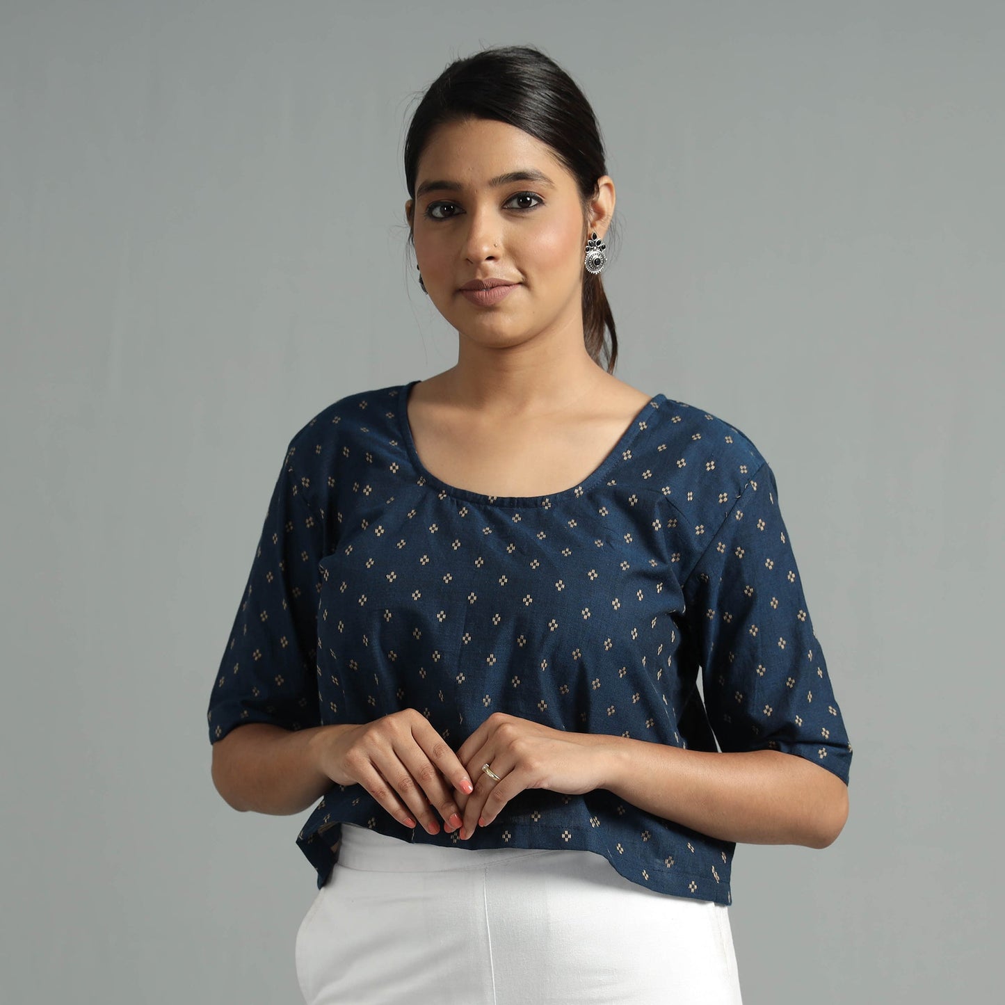 Jacquard Half Sleeve Cotton Crop Top