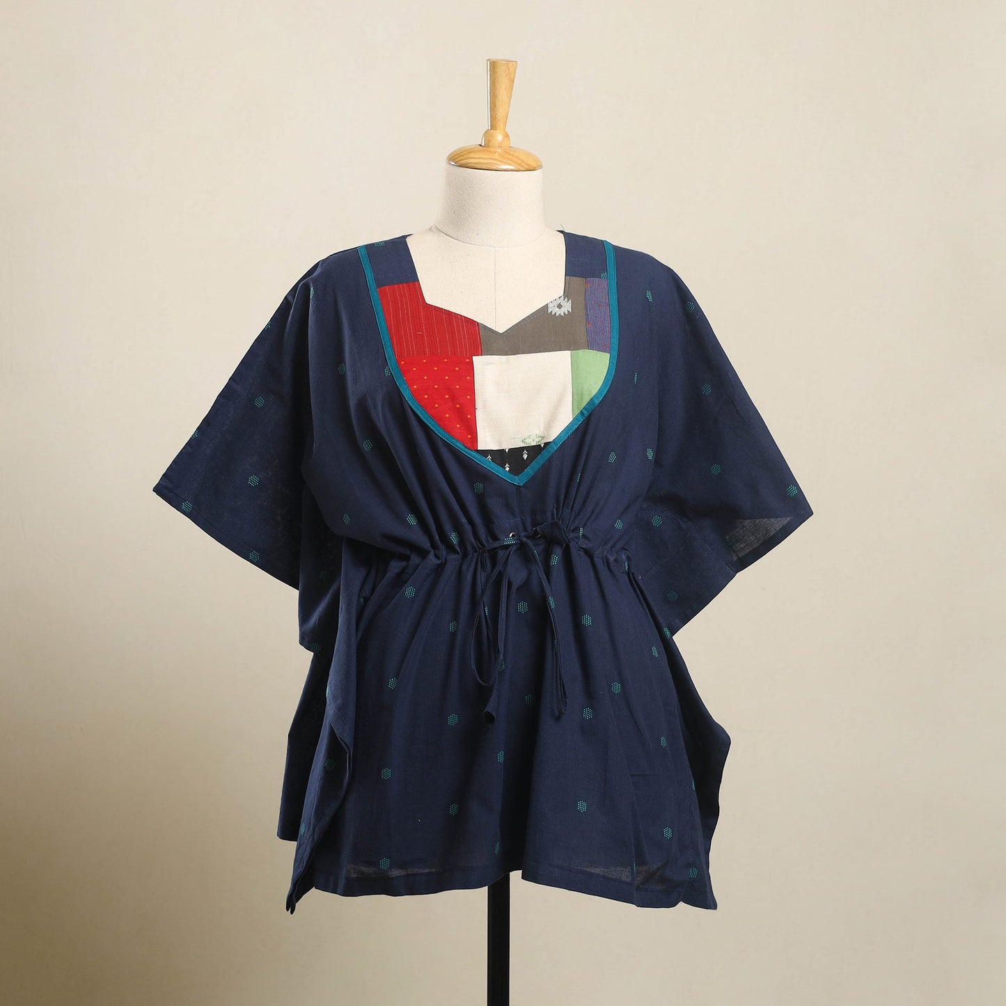 Buy Blue Jacquard Mosaic Fusion Cotton Kaftan