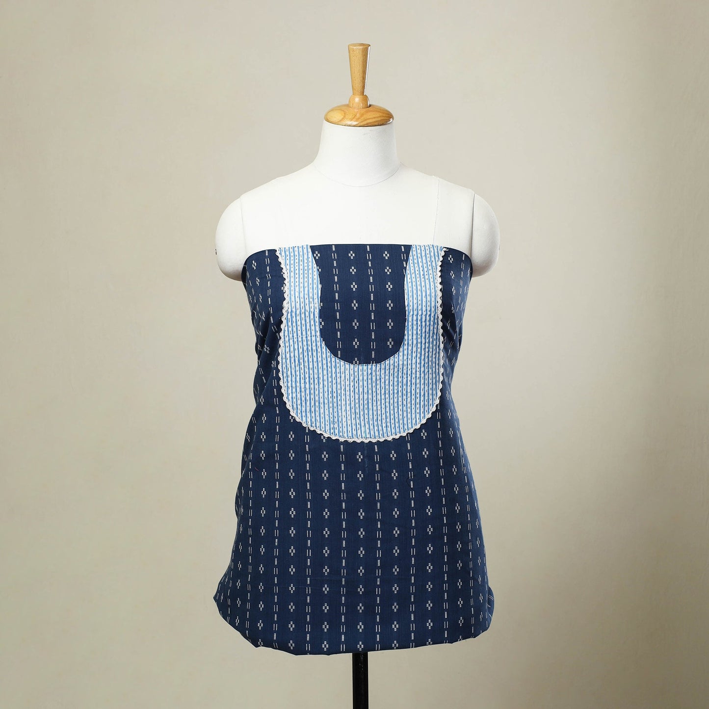 Blue Jacquard Patchwork Cotton Kurta Material
