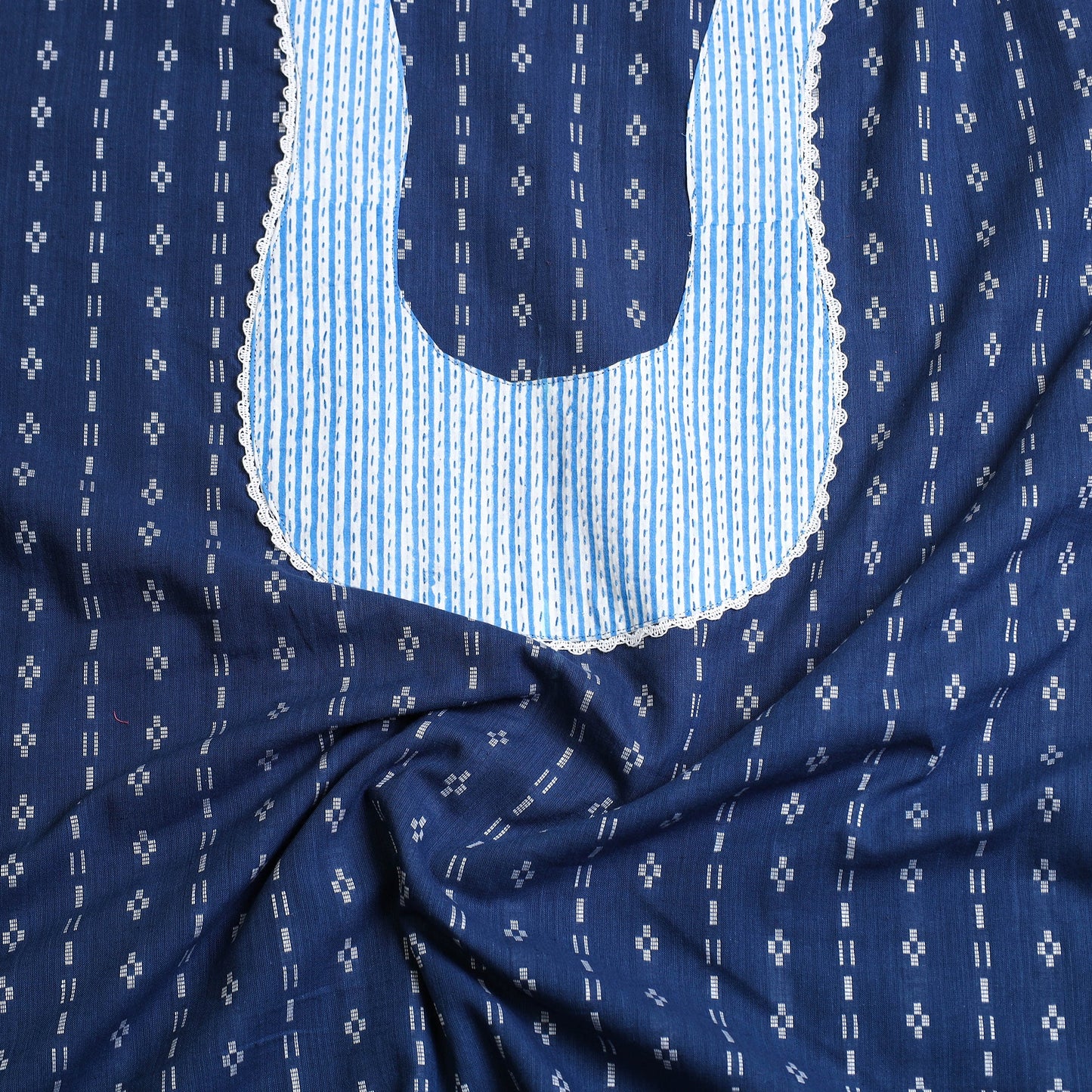 Blue Jacquard Patchwork Cotton Kurta Material