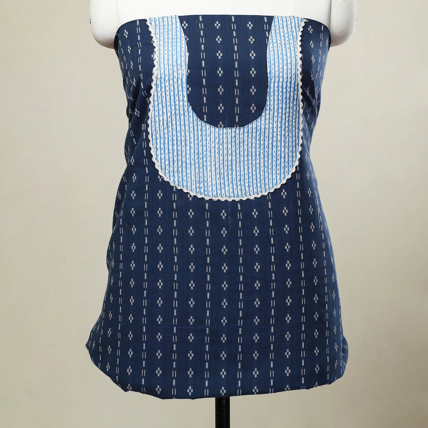 Blue Jacquard Patchwork Cotton Kurta Material