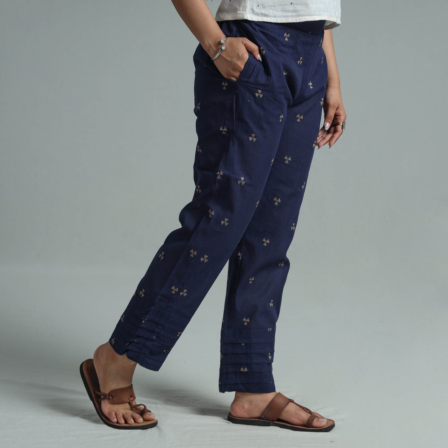 Blue - jacquard weave cotton elasticated pant 10