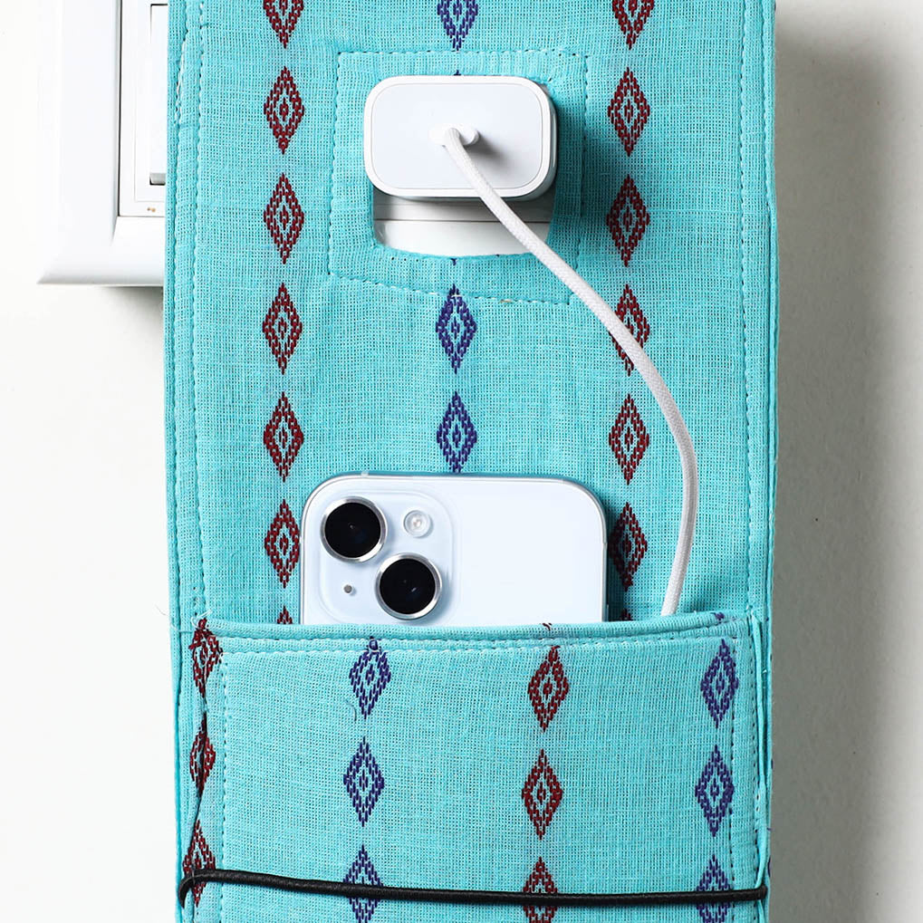 Blue Jacquard Weave Cotton Fabric Mobile Charging Holder