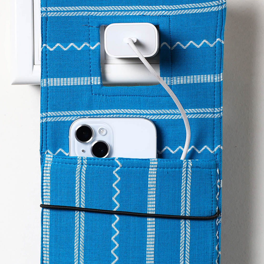 Blue Jacquard Weave Cotton Fabric Mobile Charging Holder