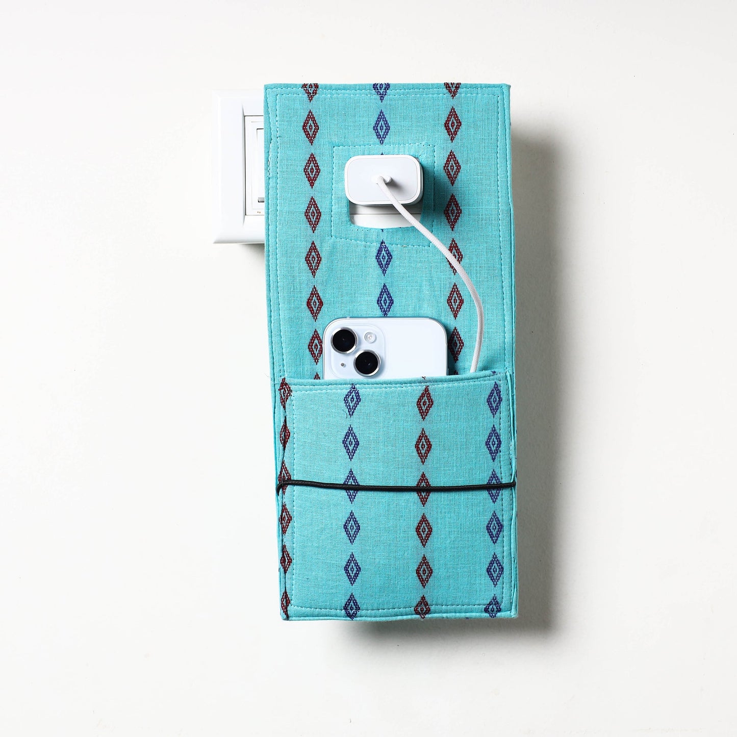 Blue Jacquard Weave Cotton Fabric Mobile Charging Holder