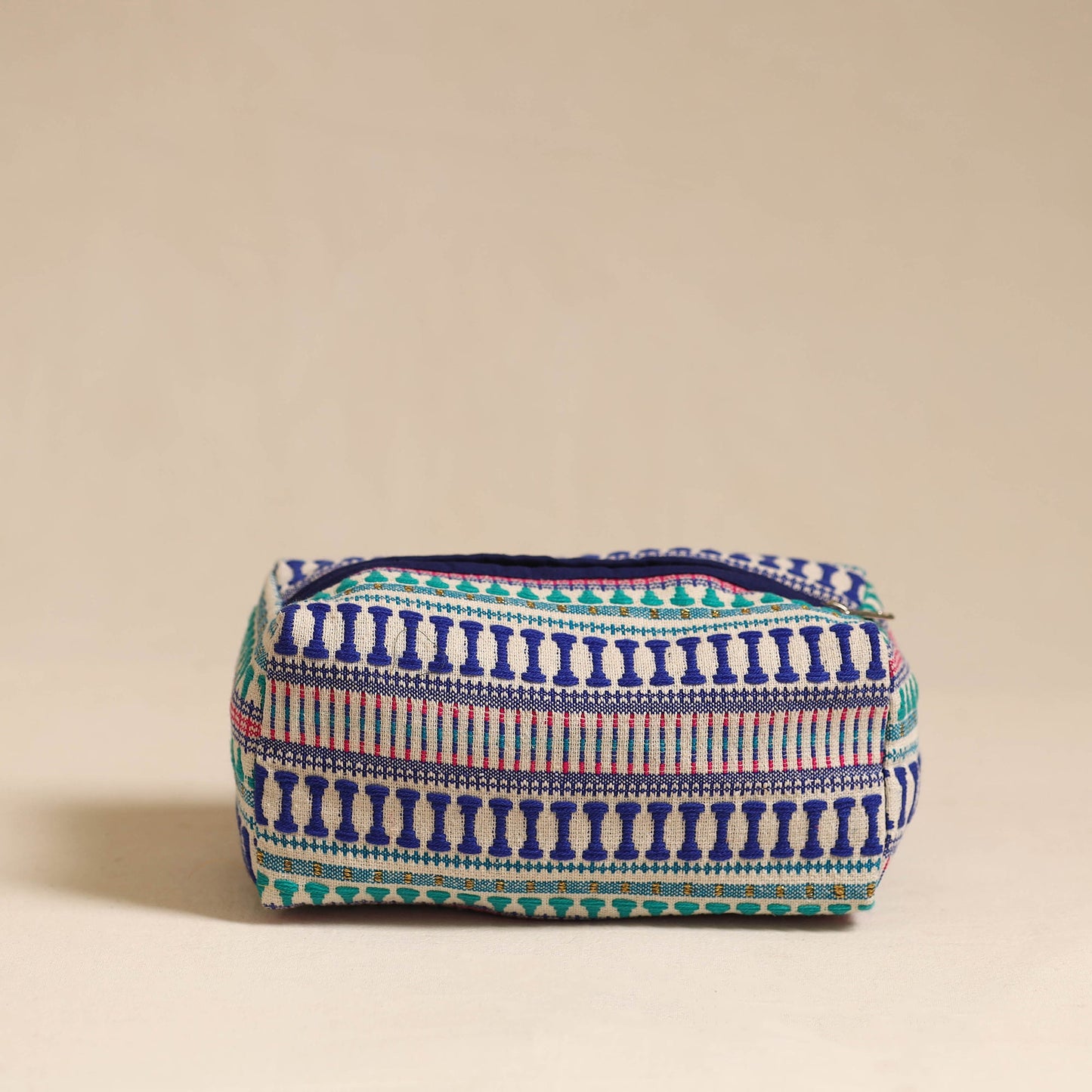 Blue Jacquard Weave Cotton Toiletry Pouch