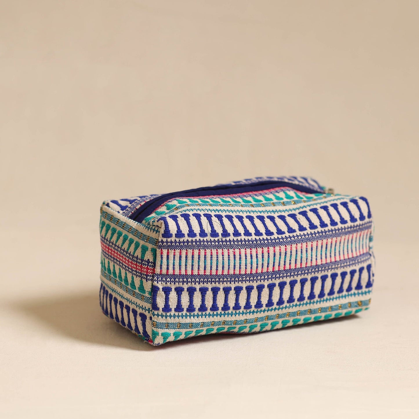 Blue Jacquard Weave Cotton Toiletry Pouch