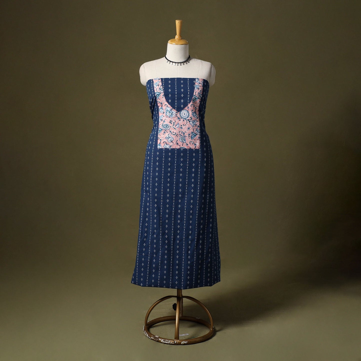 Blue Jacquard Weave Cotton Unstitched Kurta Material