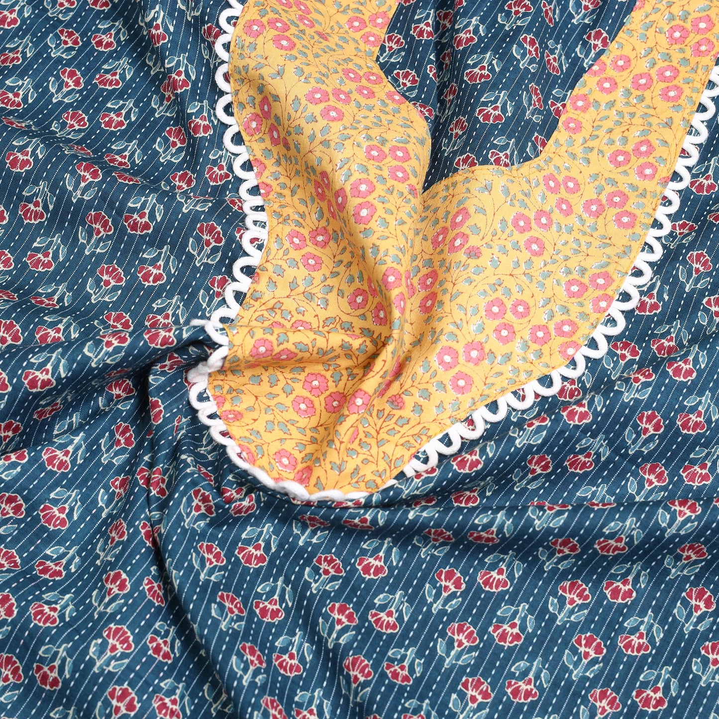 Blue Jaipur Print Patchwork Cotton Kurta Material