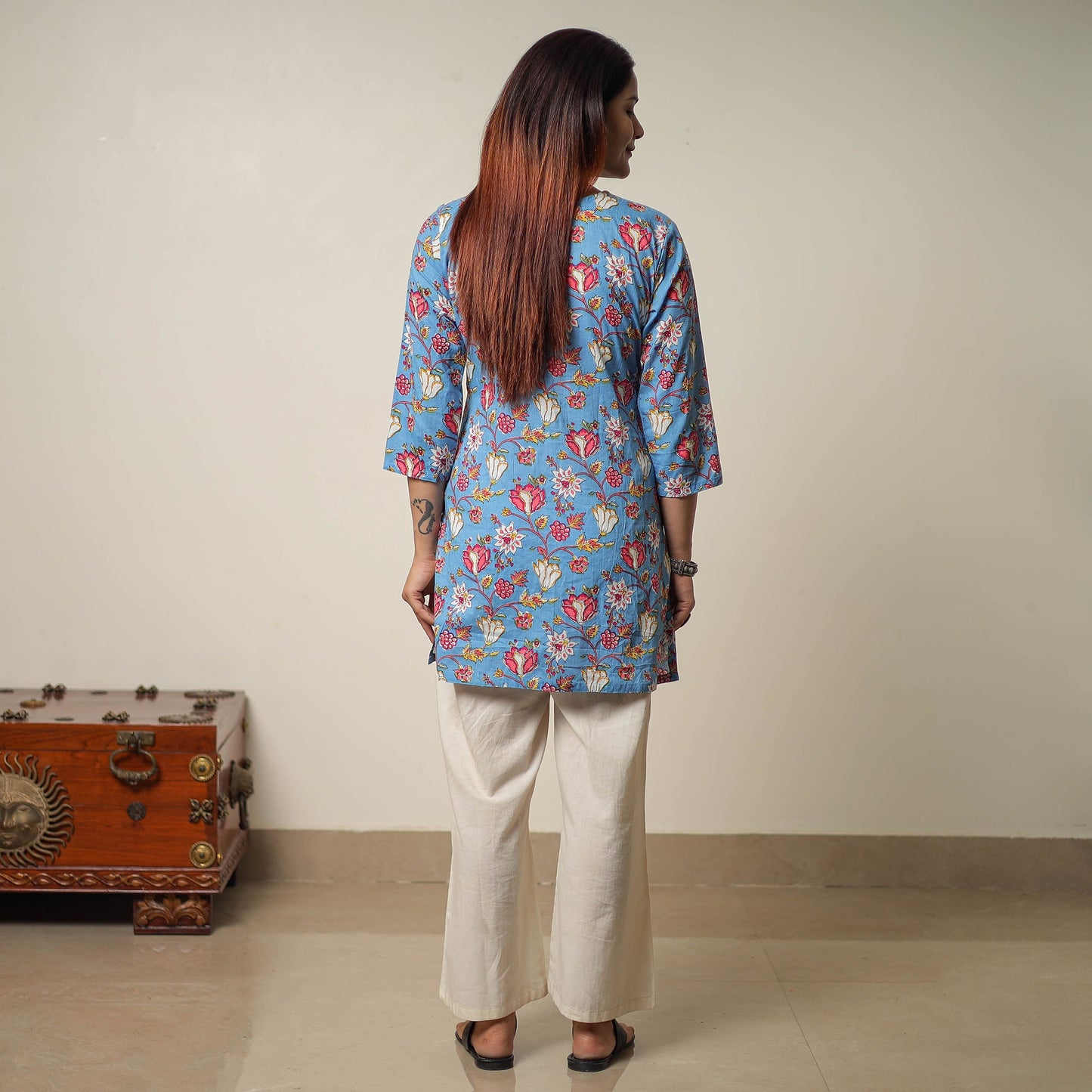 Jaipur Printed Cotton Pintuck Short Kurta