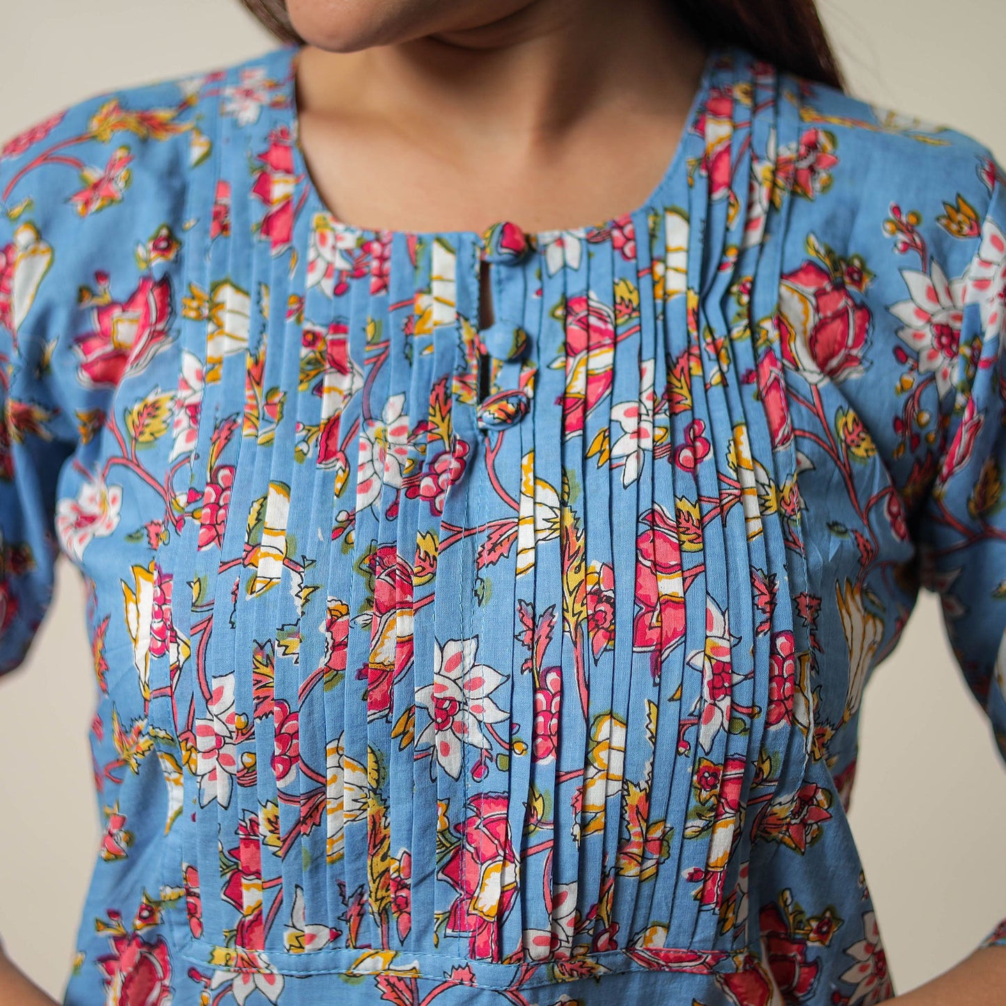 Jaipur Printed Cotton Pintuck Short Kurta