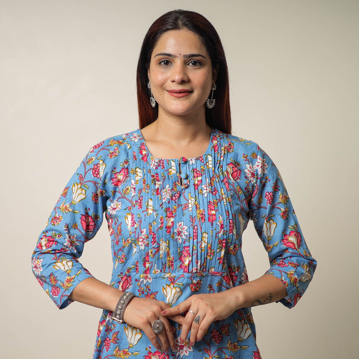Jaipur Printed Cotton Pintuck Short Kurta