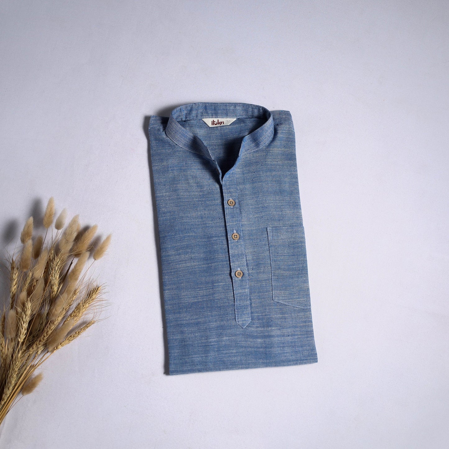 Jhiri handloom cotton short kurta for men 12 - handcrafted