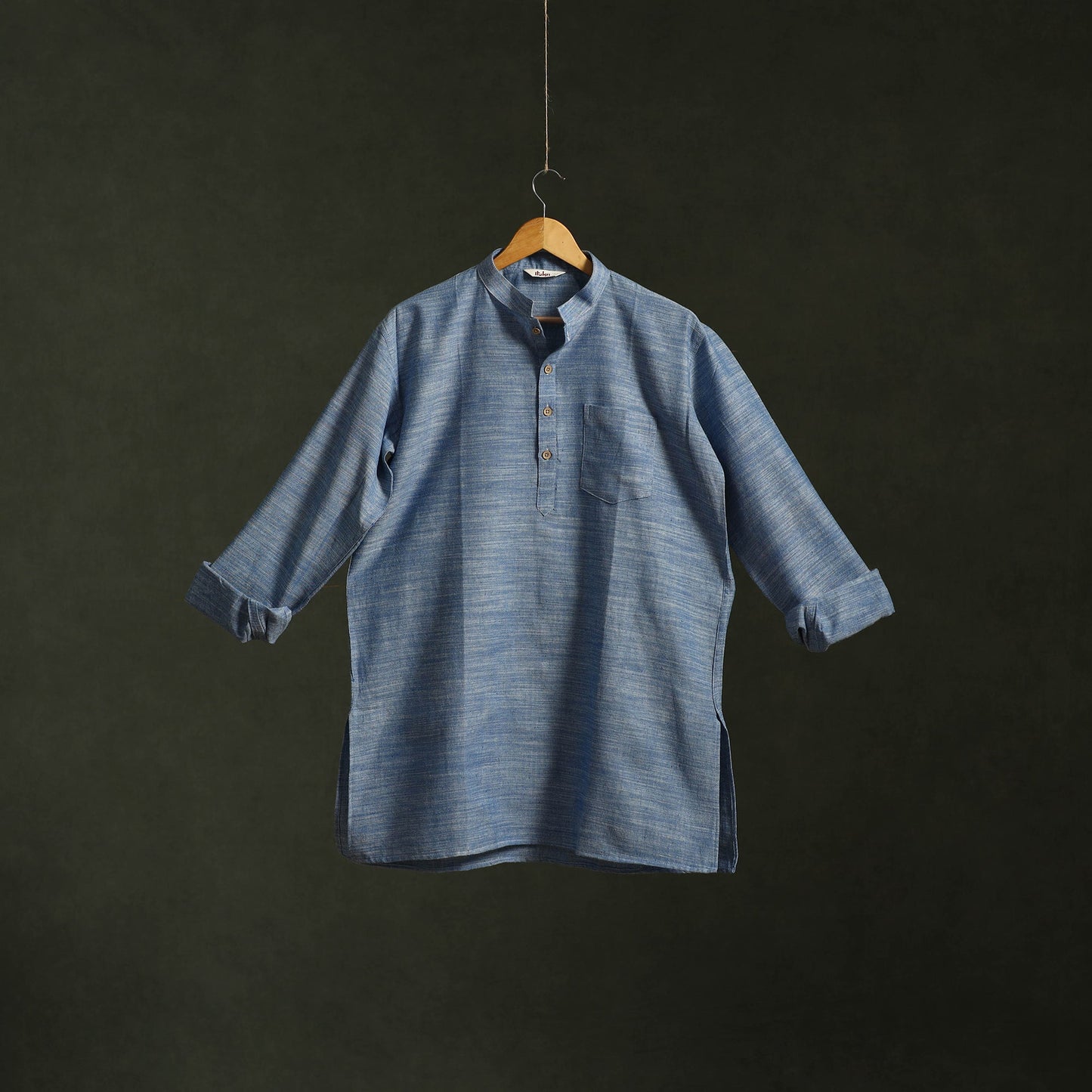 Jhiri handloom cotton short kurta for men 12 - handcrafted