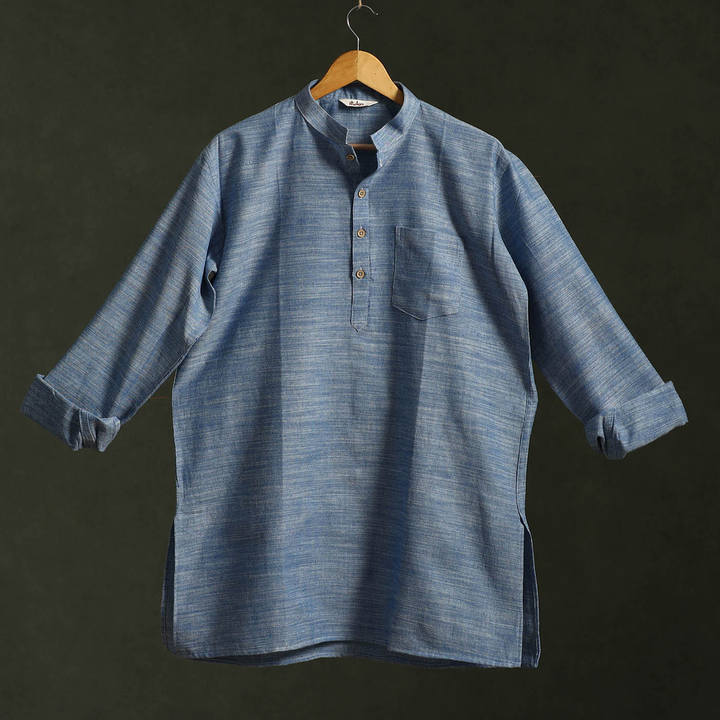 Jhiri handloom cotton short kurta for men 12 - handcrafted